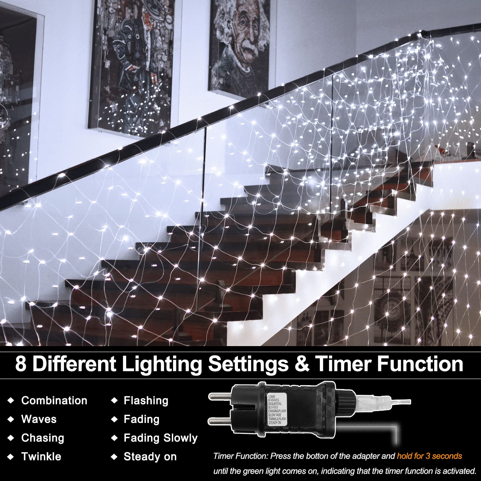 Echosari 720 LED Net Lights 20ft x 13ft - Large Waterproof Outdoor Christmas Lights for Trees, Bushes, Garden, Backyard, Wall - IP68 Plug-in Holiday Decoration (Cool White) - Perfect for Halloween, Christmas, Parties & Year-Round Outdoor Decor