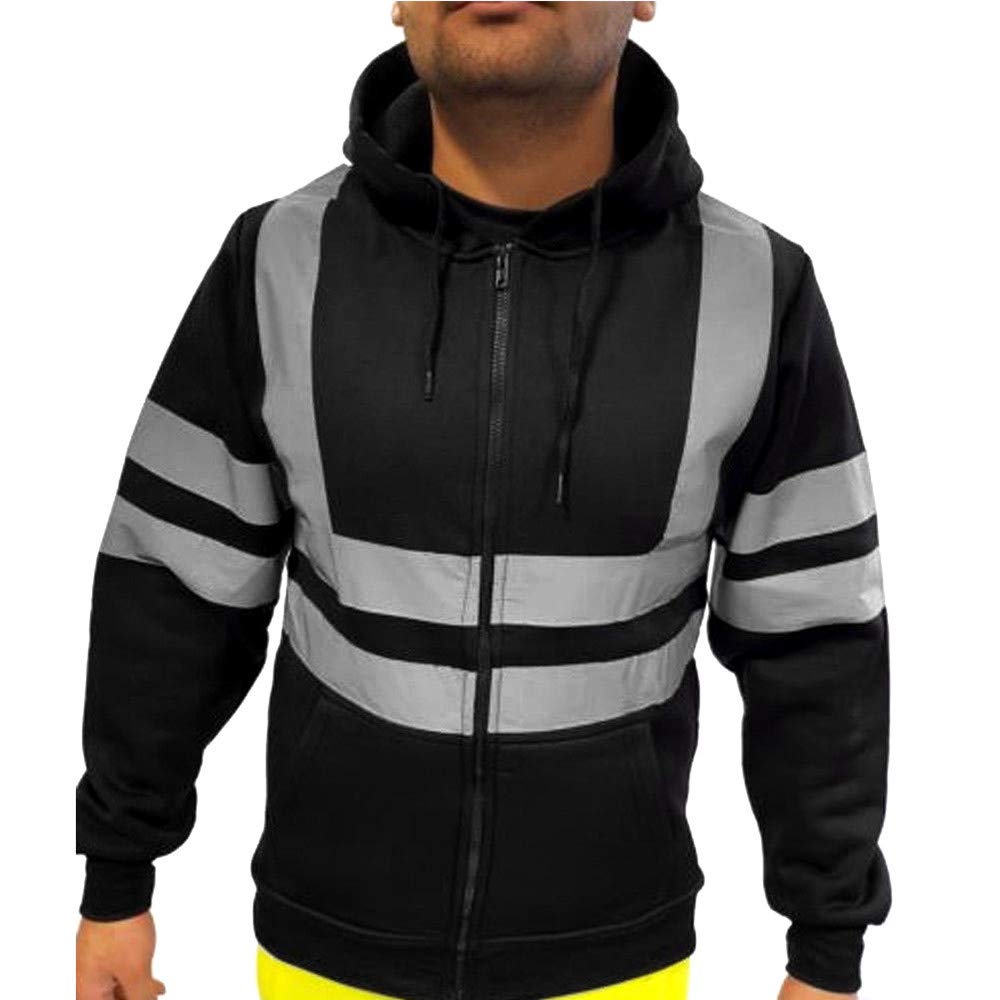 High Visibility Men's Hoodless Sweatshirt - Long Sleeve Workwear for Road Safety