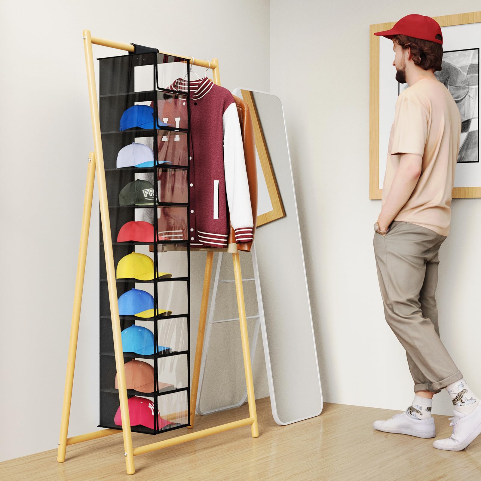 KEEGH 10-Shelf Hat Rack with Dust Cover - Baseball Cap Organizer & Storage for Closet - Clear/Black Hat Holder for Visible Protection - Perfect for Home, Office, and Dorm Organization