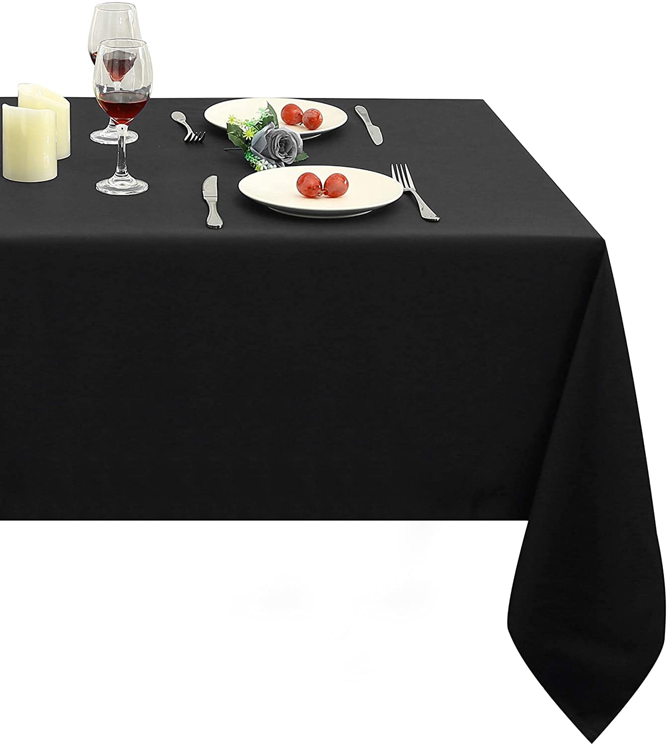 Premium Oil-Proof Spill-Proof Water-Resistant Microfiber Tablecloth - 60x84 Inch Rectangle Decorative Table Cover for Dining, Kitchen, Party & Outdoor Use (Black) - Easy Clean Durable Fabric for Restaurants, Picnics & Home Decor