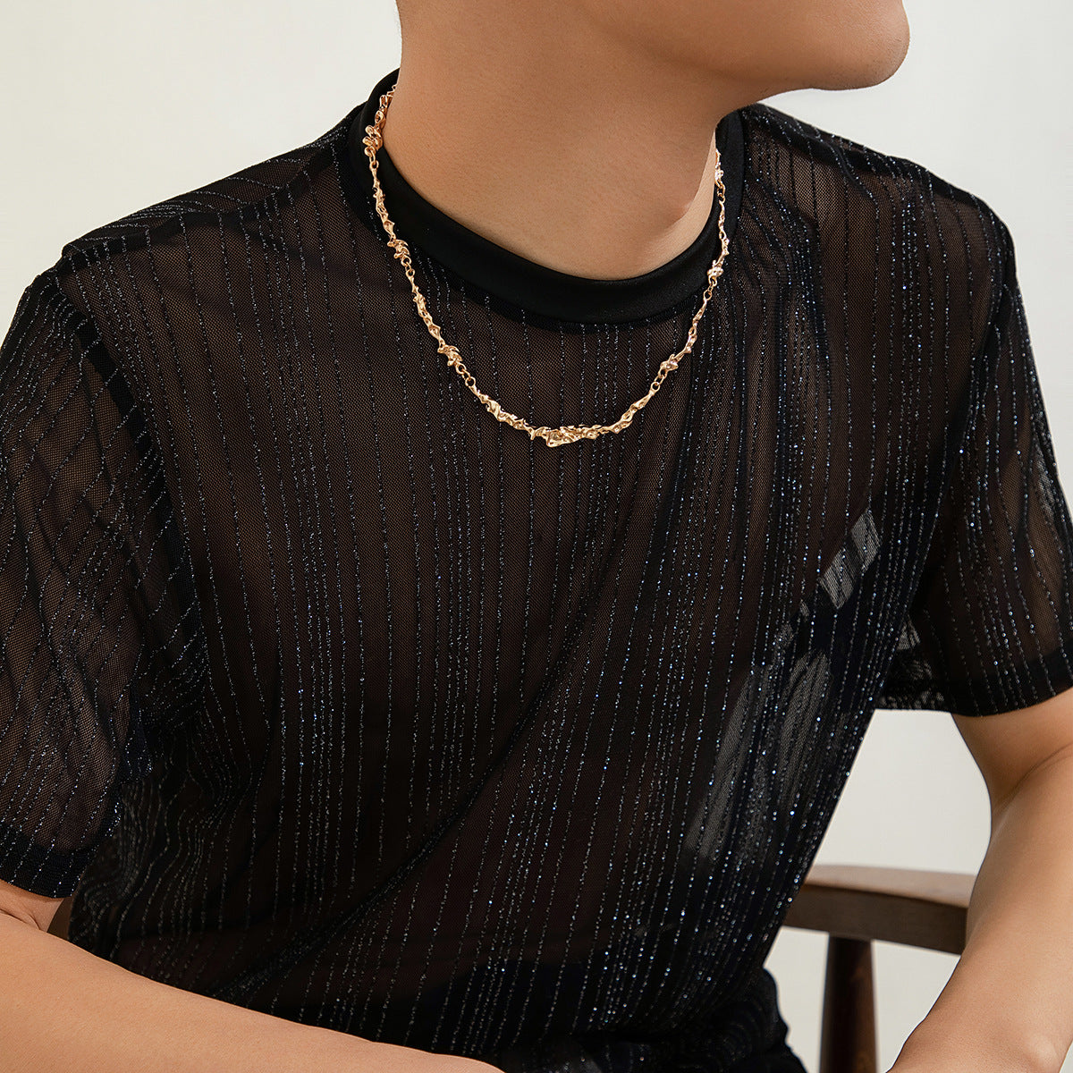 Trendy Irregular Molten Unisex Chain Necklace HN2700 - Perfect for Casual Outfits, Layering & Gift Giving
