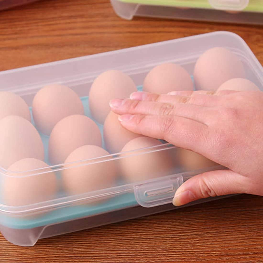 Portable 15-Grid Egg Storage Box - Plastic Single Layer Egg Holder with Tray for Fresh Eggs, Food & Vegetable Storage - Durable Kitchen Organizer for Refrigerator, Pantry & Farm Use