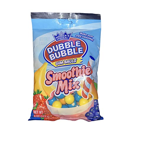 Dubble Bubble Smoothie Mix Gum Balls 4oz Bag - Assorted Fruit Flavored Chewing Gum for Kids, Party Favors, and Candy Buffets
