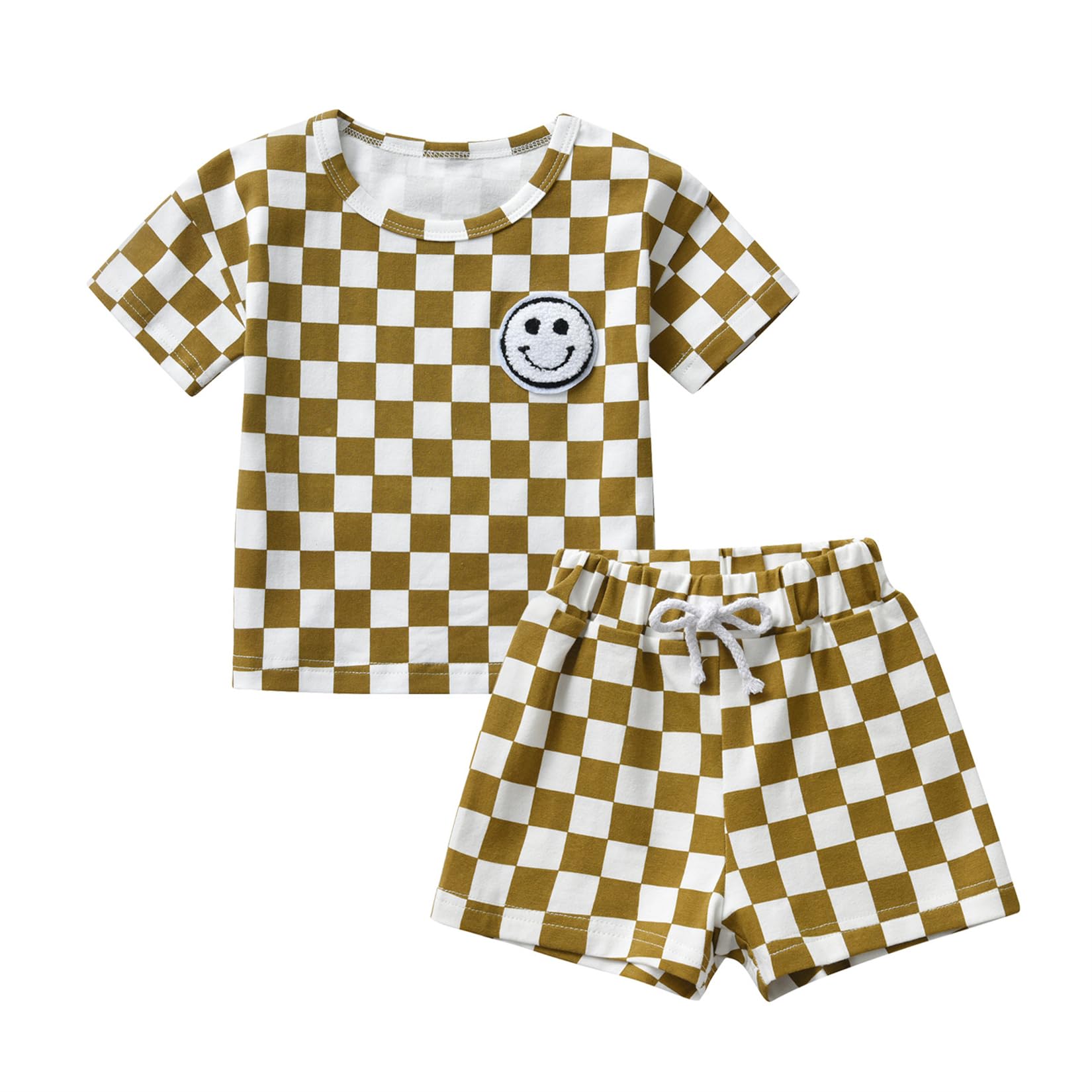 Adorable Infant Baby Boy Summer Outfit - 2PC Short Sleeve Plaid T-Shirt & Shorts Set | Soft Cotton Toddler Clothes for Playtime & Outdoor Activities