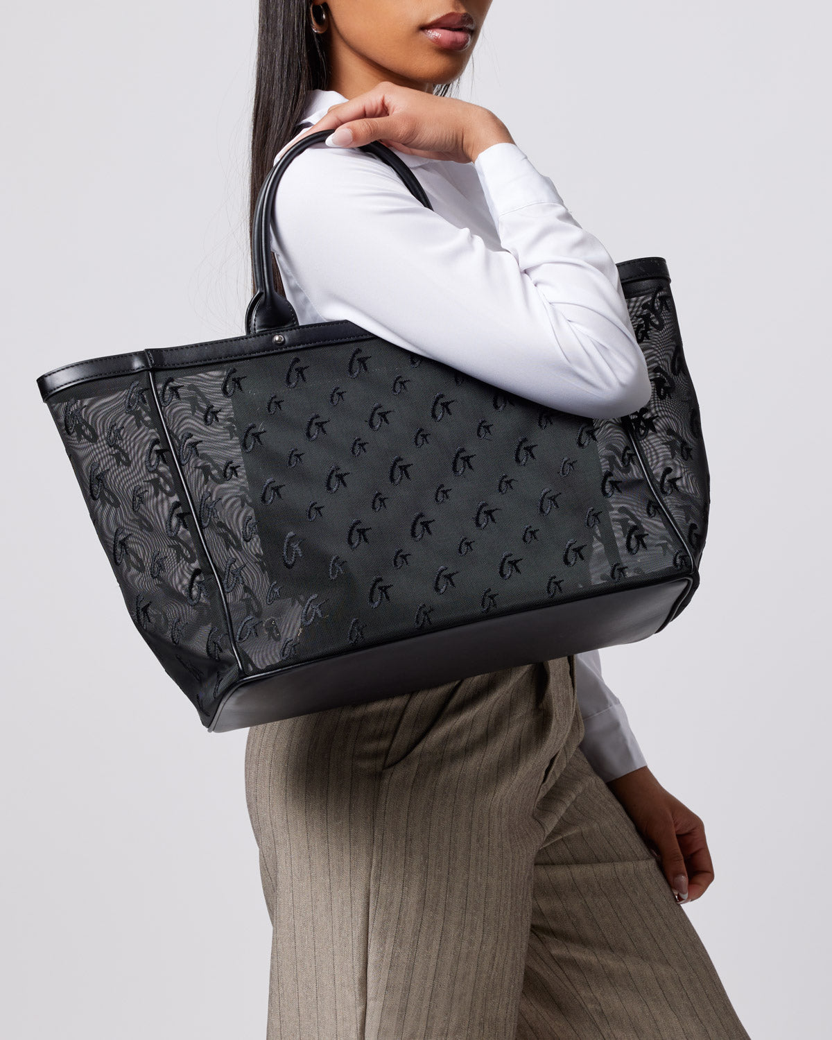 Personalized Monogram Mesh Tote Bag - Black | Stylish & Durable for Shopping, Beach, Gym & Everyday Use