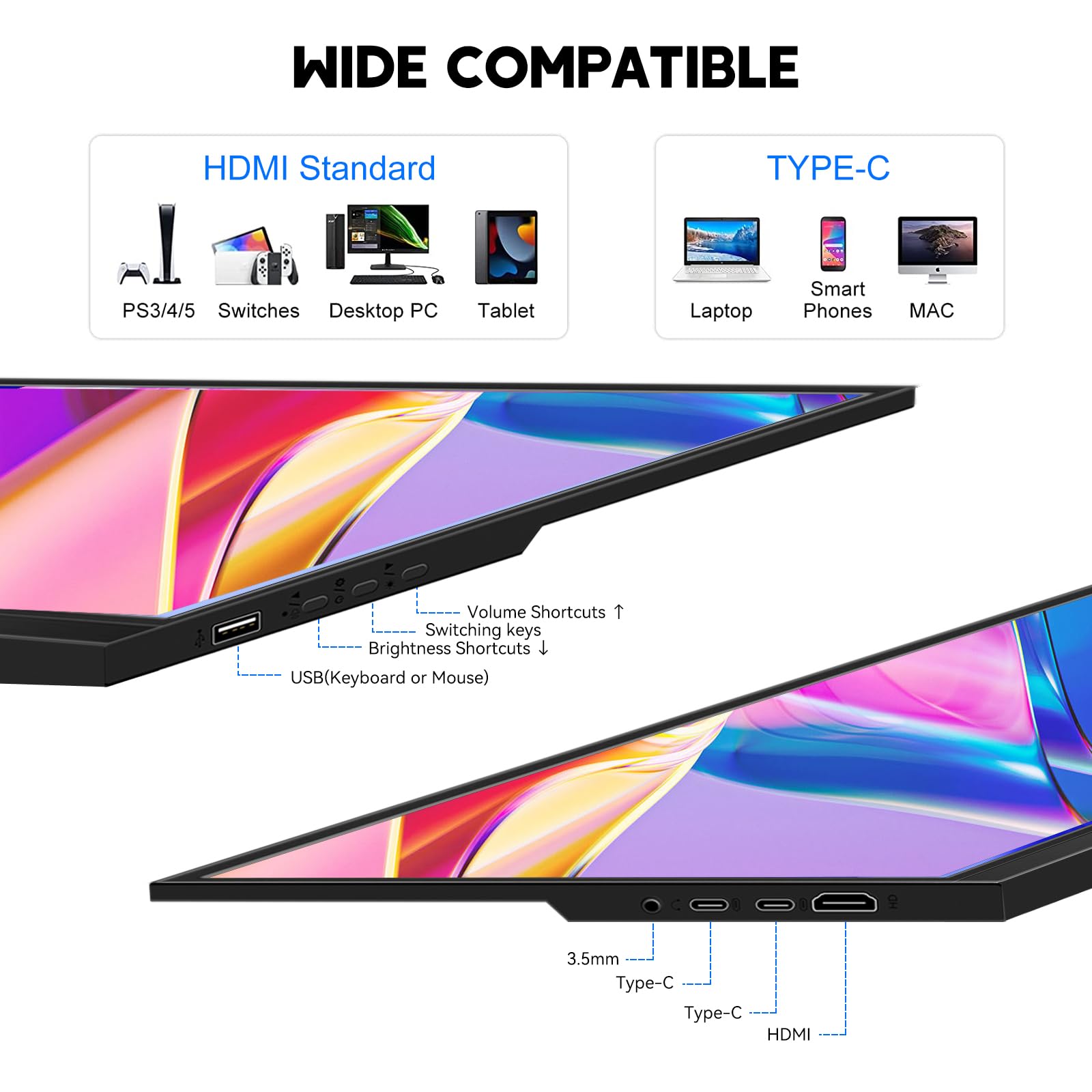 15.6 Inch Portable Touchscreen Monitor - FHD 1920x1080 IPS Display with USB-C & HDMI, Built-in Speakers & Kickstand, HDR Plug & Play External Screen for Laptop, PC, Mac, Phone, Xbox, PS5/PS4, Switch - Perfect for Work, Gaming & Travel