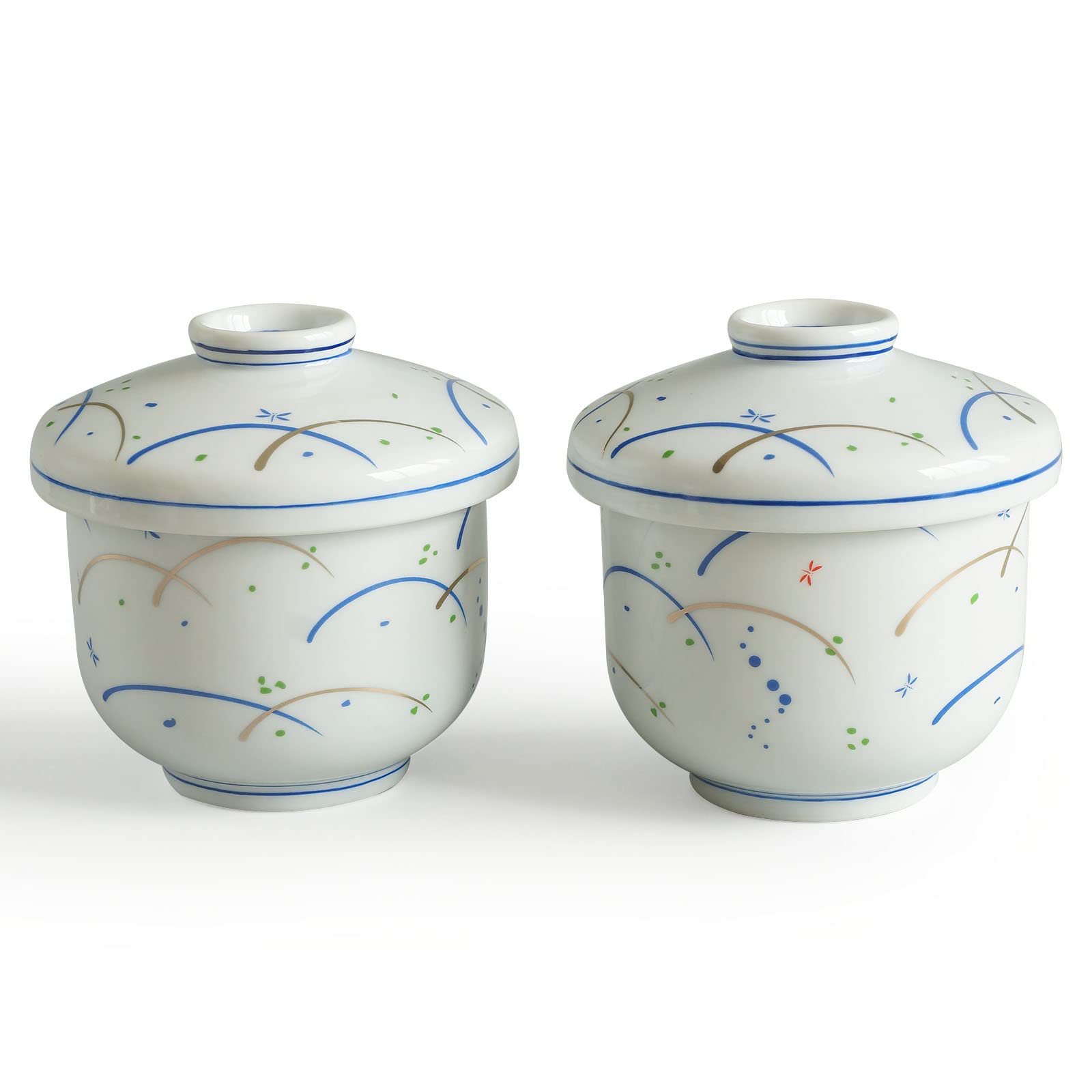 Premium Japanese Chawanmushi Lidded Ceramic Bowls - Set of 2 (6 oz Each) for Soup, Custard & Asian Cuisine - Microwave & Dishwasher Safe - Perfect for Home Dining & Restaurant Presentation