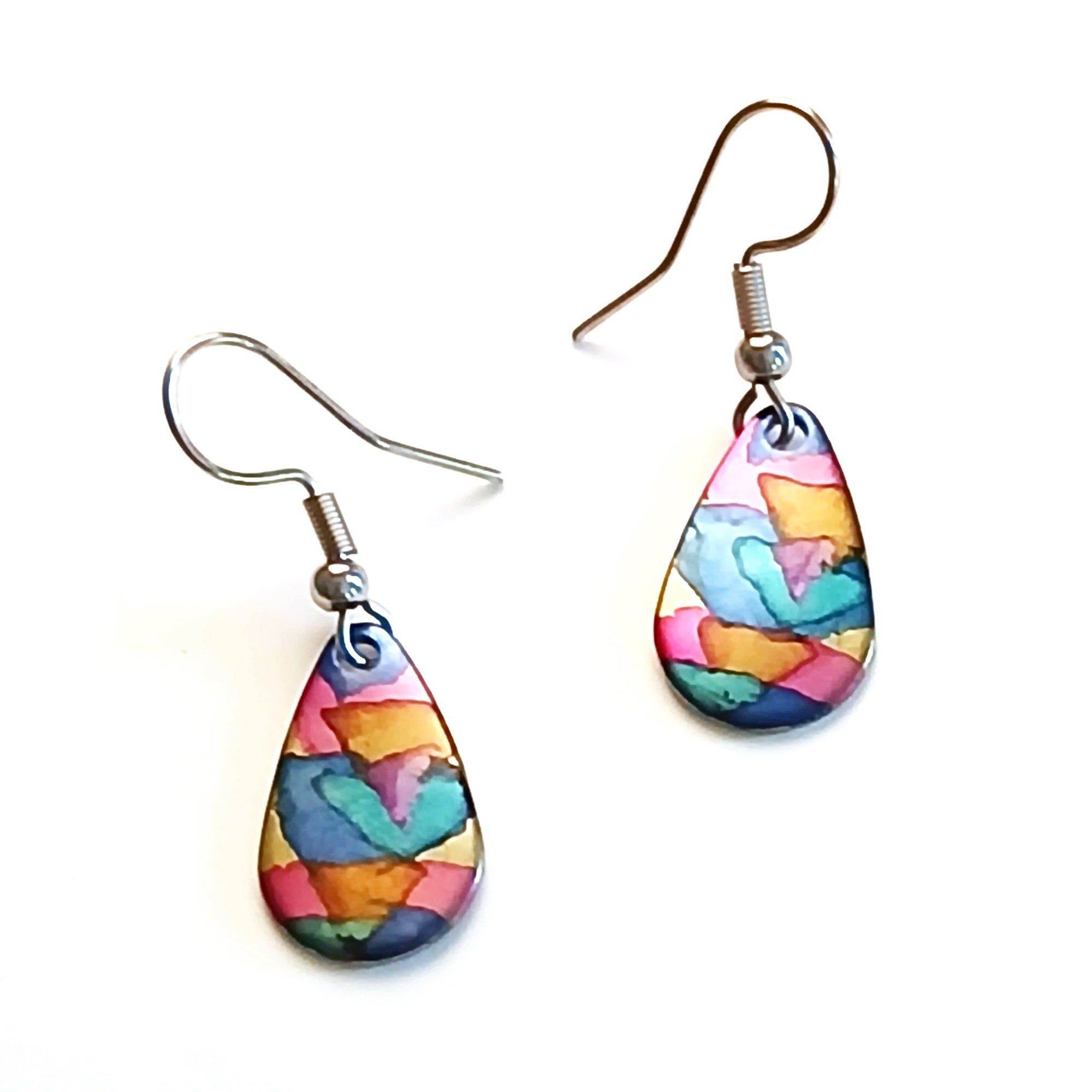 Stainless Steel & Ink Teardrop Earrings for Women - Pink Dangle Drop Earrings for Daily Wear, Party & Gift Giving
