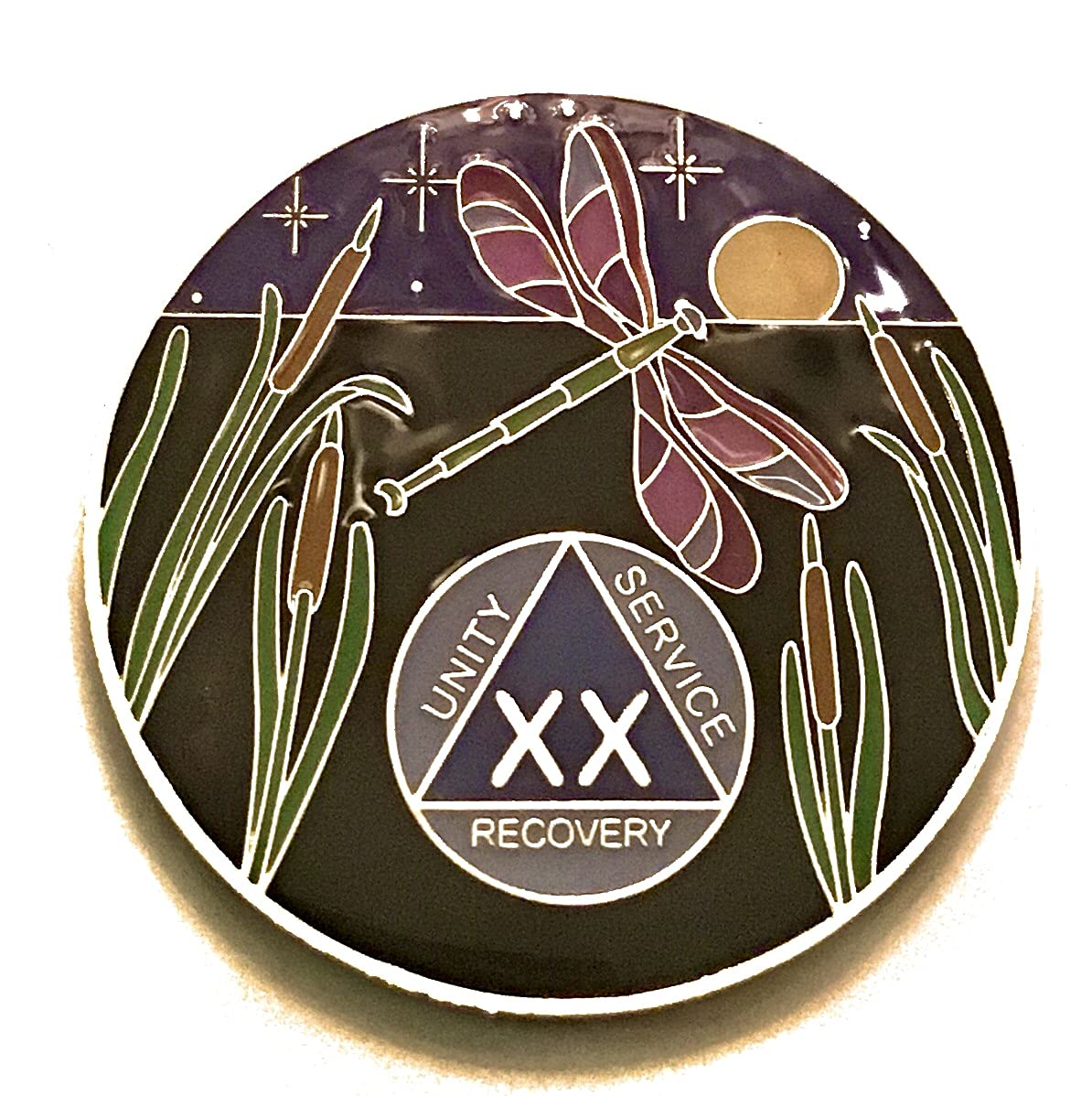 20 Year The Dragonfly Promises AA Medallion - Alcoholics Anonymous Sobriety Chip, Recovery Token, Commemorative Coin for Milestone Celebrations & Support Groups