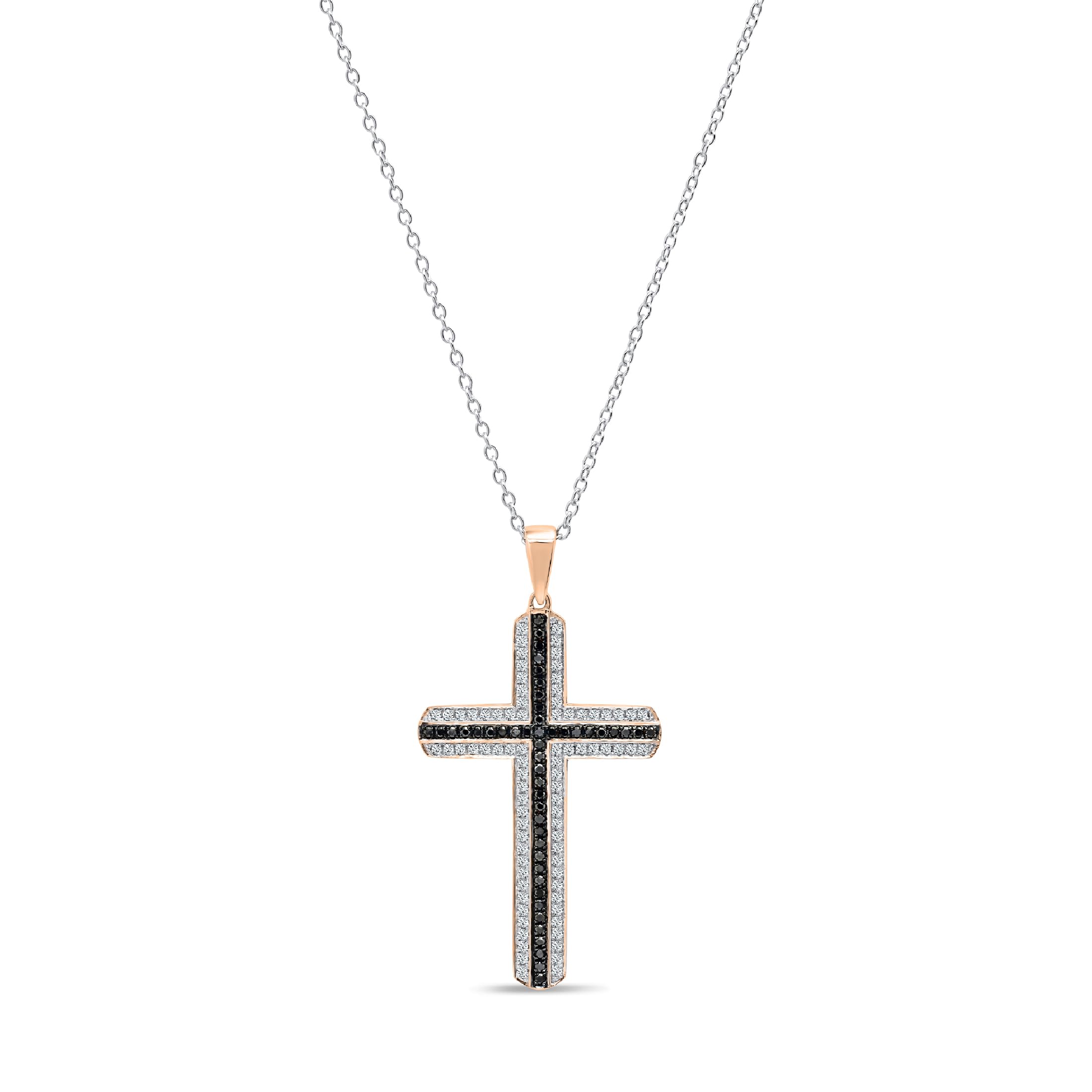 Dazzlingrock Collection 0.50 Cttw Round Black & White Diamond Cross Pendant Necklace - 18 Inch Solid Gold & Silver Chain for Men - Perfect for Weddings, Anniversaries & Special Occasions