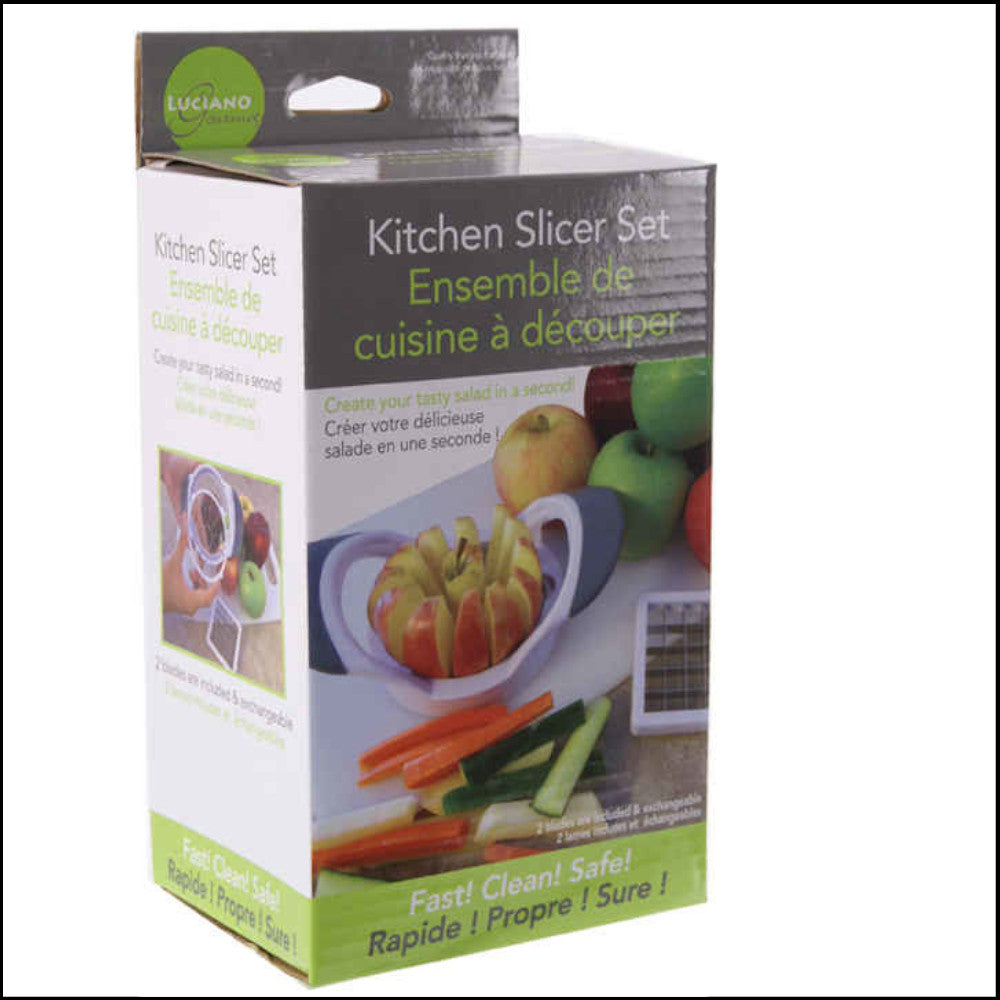 Premium LUCIANO GOURMET Kitchen Slicer Set 70271 - 3-Piece Stainless Steel Vegetable & Fruit Slicer with Protective Hand Guard - Perfect for Meal Prep, Salad Making & Healthy Cooking