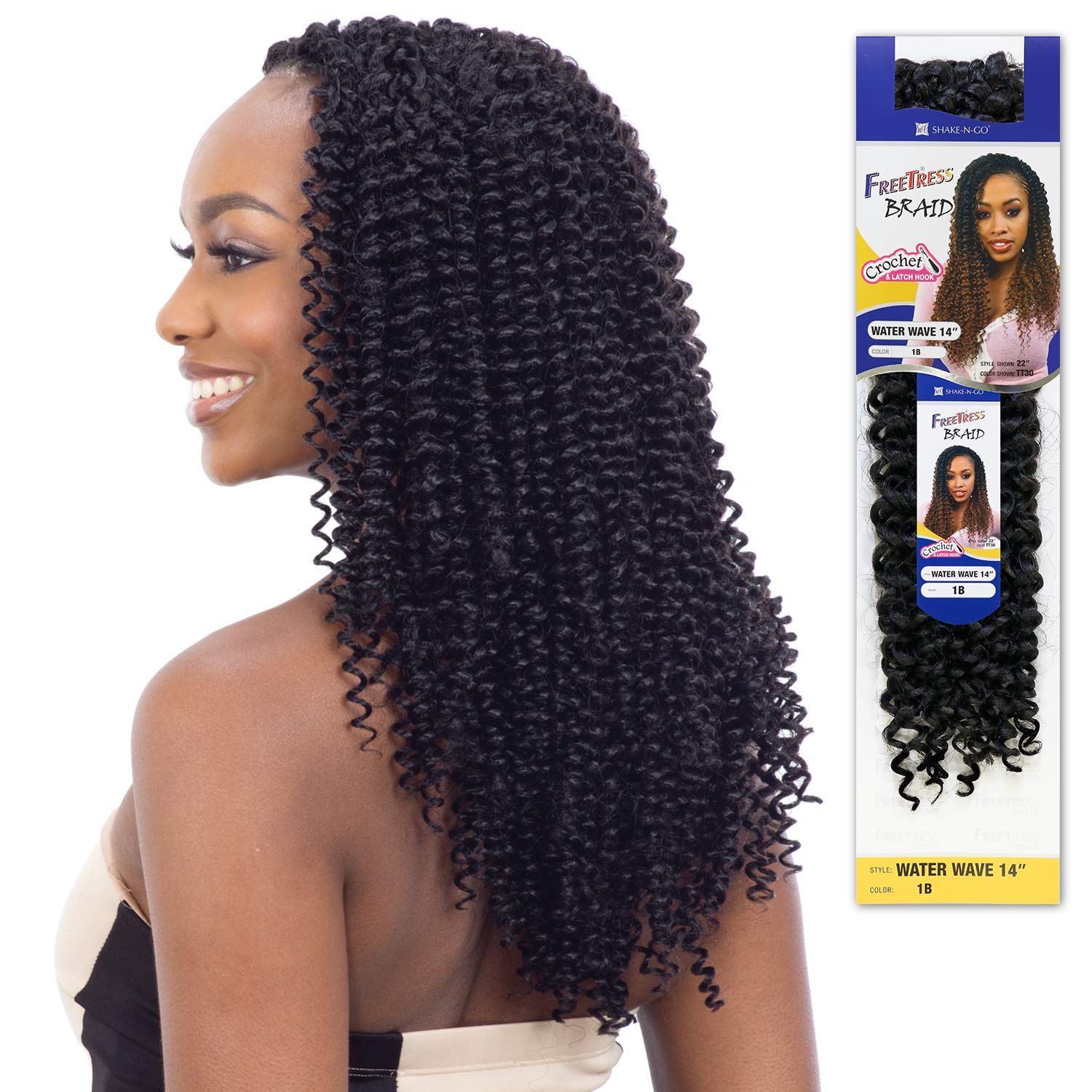 Freetress Synthetic Bulk Crochet Braid Hair Extensions - WATER WAVE 14 Inch (1B Off Black) for Protective Styles & Boho Looks | Perfect for Braiding, Twist Outs & Natural Hairstyles