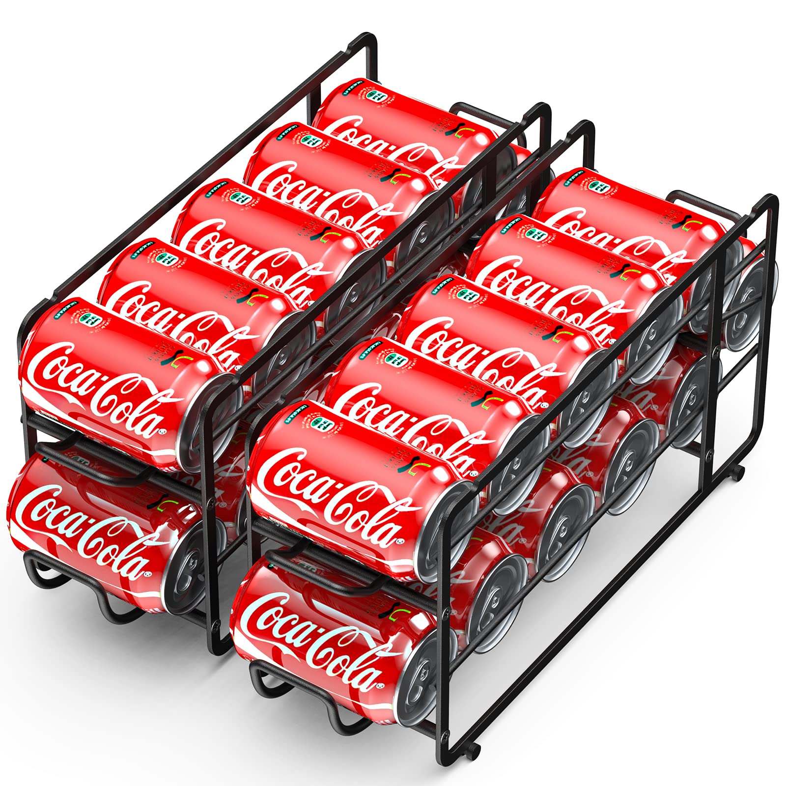 2 Pack Stackable Soda Can Organizer Storage Rack - Black Beverage Dispenser Holder for Refrigerator, Cabinet & Pantry | Perfect for Kitchen Organization, Party Drinks & Space Saving