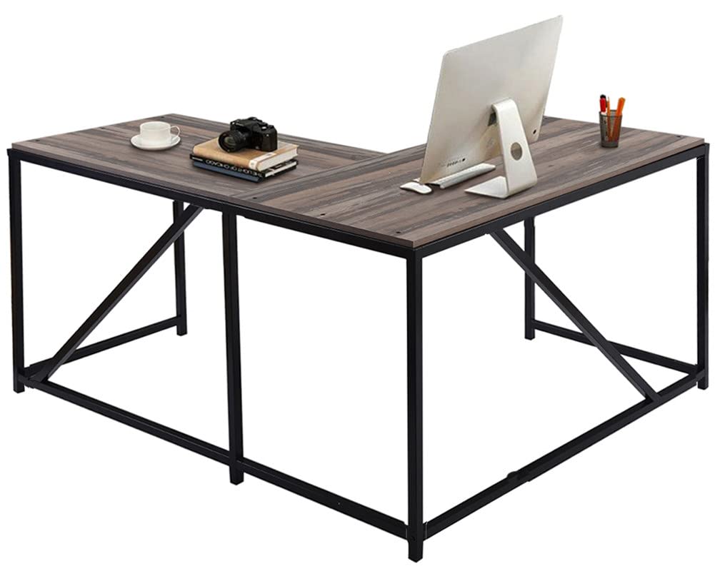 L Shaped Desk Computer Corner Desk for Home Office - Space Saving Wood & Metal Workstation with Walnut Finish, Perfect for Gaming, Study, and Small Spaces | Ideal for Home Office Setup, Remote Work, and Compact Living Areas