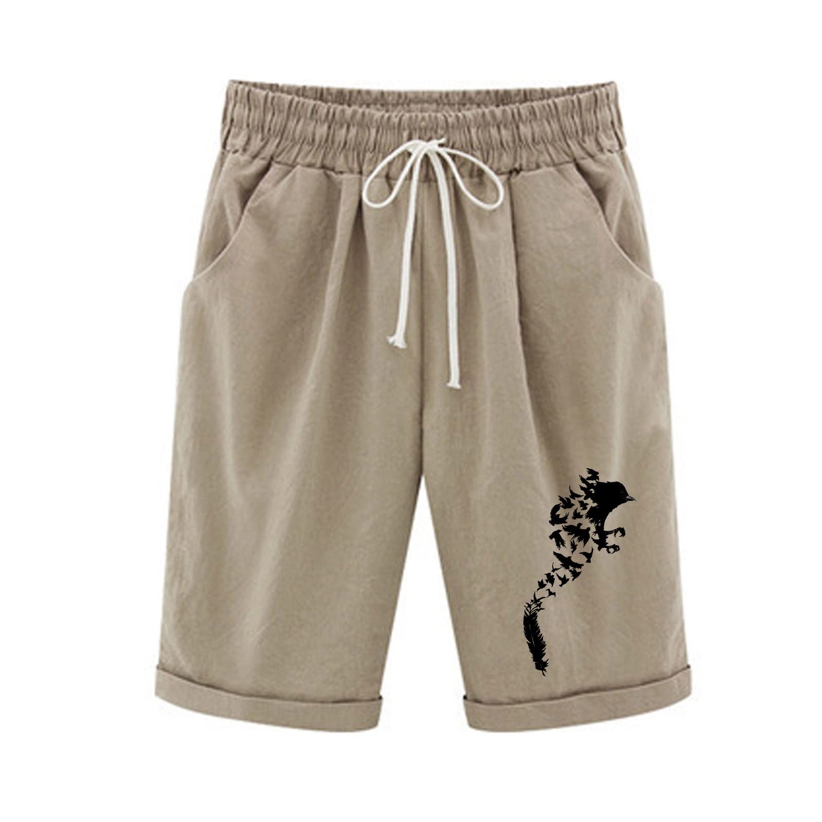 Women's Cotton Linen Bermuda Shorts with Pockets - Summer Casual Wear