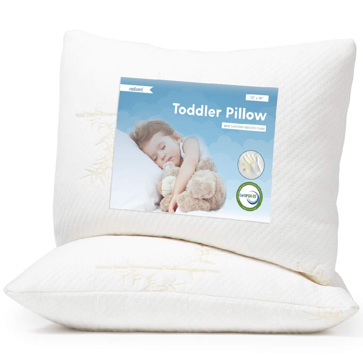Milliard Toddler Pillow for Sleeping - 2 Pack Kids Pillows with Shredded Memory Foam & Bamboo Cover - Machine Washable 13x18 Inch Baby Pillow - Perfect for Nursery, Daycare, Travel & Co-Sleeping