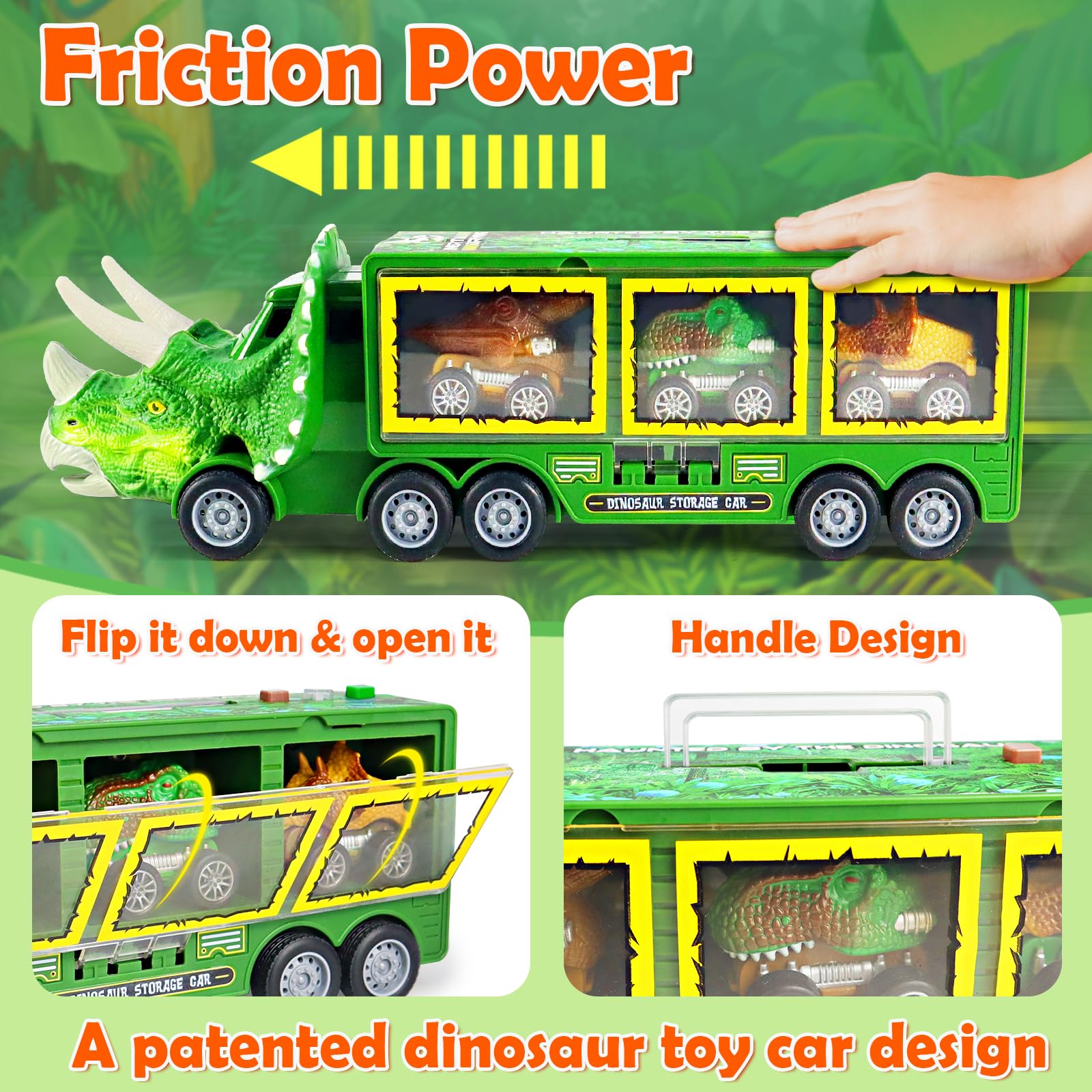 11-in-1 Dinosaur Truck Toy Set with Lights, Music & Roar Sounds - Interactive Dino Playset Includes Toy Truck, Mini Figures & Slide - STEM Learning Toys for Kids Ages 3-7 - Perfect for Birthday Gifts, Pretend Play & Early Childhood Education