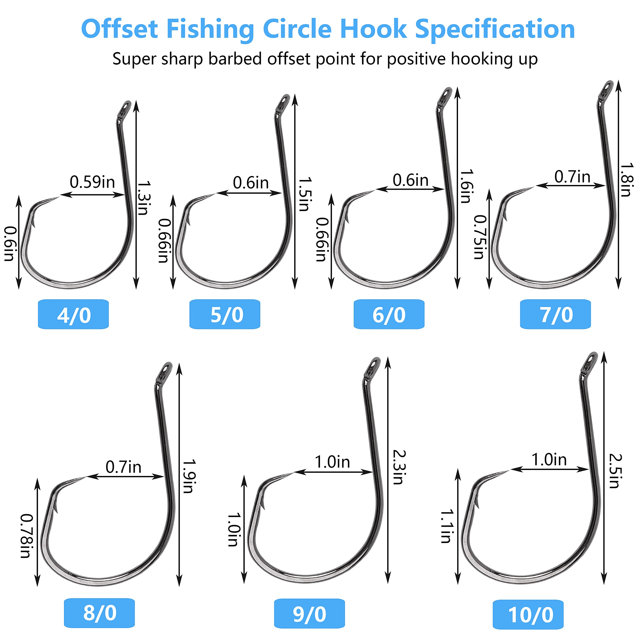 110pcs Strong Saltwater Circle Hooks for Catfish Fishing - Offset Octopus Hooks Size 8#-10/0 - Durable 2X Strength Inline Fishing Tackle for Saltwater & Freshwater Angling - Perfect for Deep Sea, Pier, and Shore Fishing