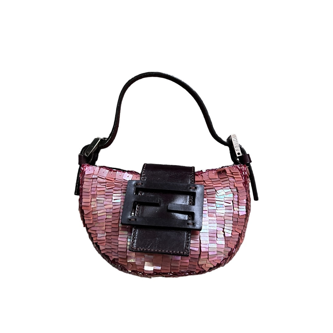 Fendi Pink Sequin Croissant Bag - Luxury Designer Shoulder Bag for Women | Perfect for Parties, Weddings & Evening Events