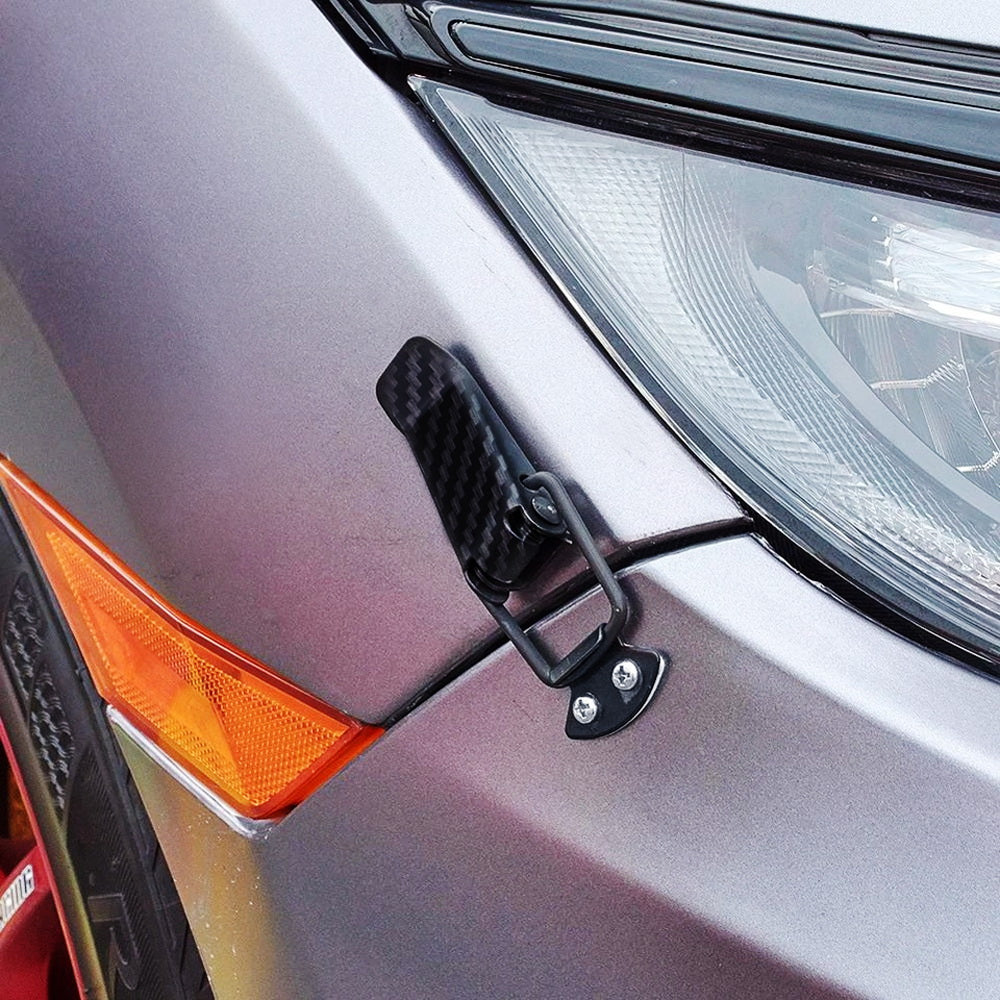 4-Piece Black Carbon Fiber Quick Release Hood Latch Kit - Durable Bumper & Hood Lock Clips for Cars, Trucks & SUVs - Easy Installation & Secure Fit for Racing, Off-Road & Custom Builds