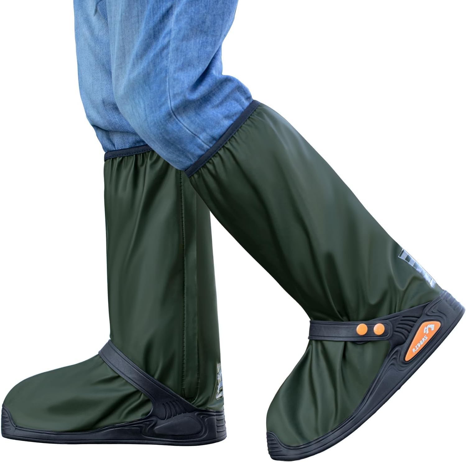 Waterproof Shoe Covers for Rain - Reusable & Foldable Non-Slip Boot Protectors with Reflective Strips for Men & Women (Army Green, Size L) - Perfect for Hiking, Commuting & Outdoor Activities