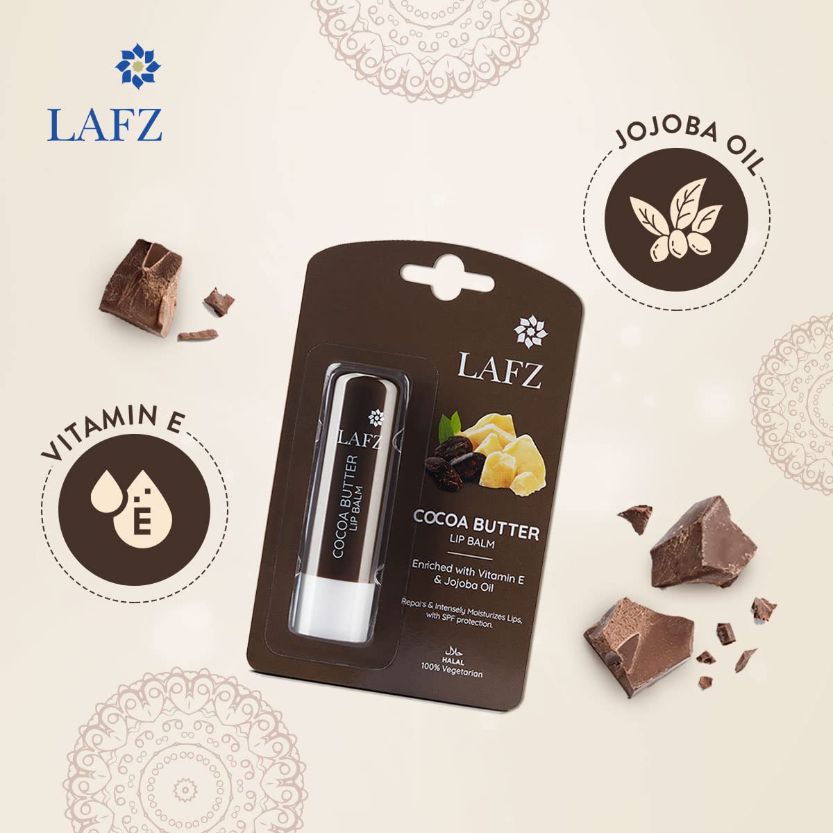 LAFZ Cocoa Butter Lip Balm with Vitamin E & Jojoba Oil - SPF Moisturizing Treatment for Dry, Chapped Lips - 100% Vegan, 9g (Pack of 2) - Perfect for Winter Care & Daily Sun Protection