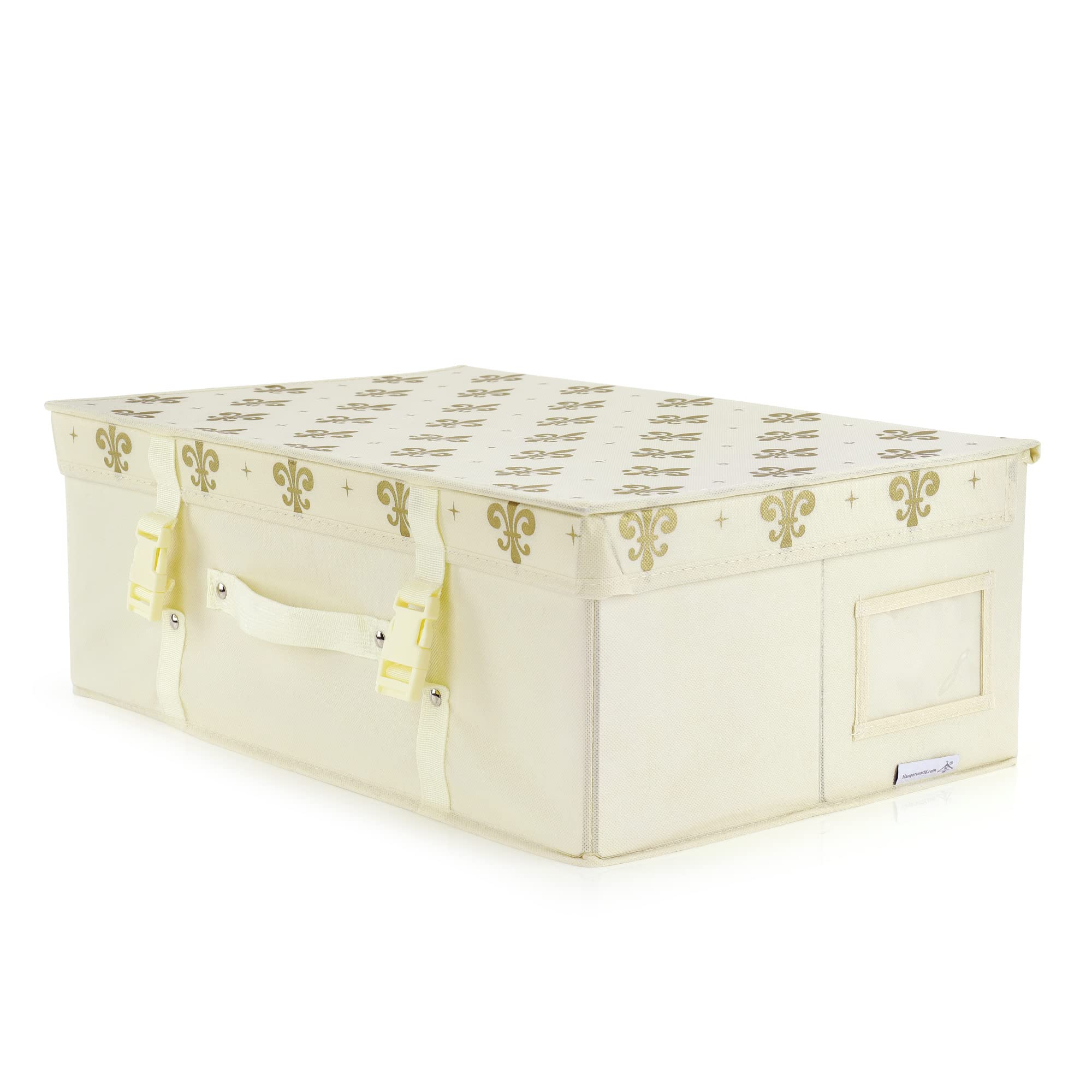 Wedding Dress Preservation Box with Acid-Free Tissue - Medium Size, Ivory Gold Fleur de Lis Design | Perfect for Bridal Gown Storage & Protection