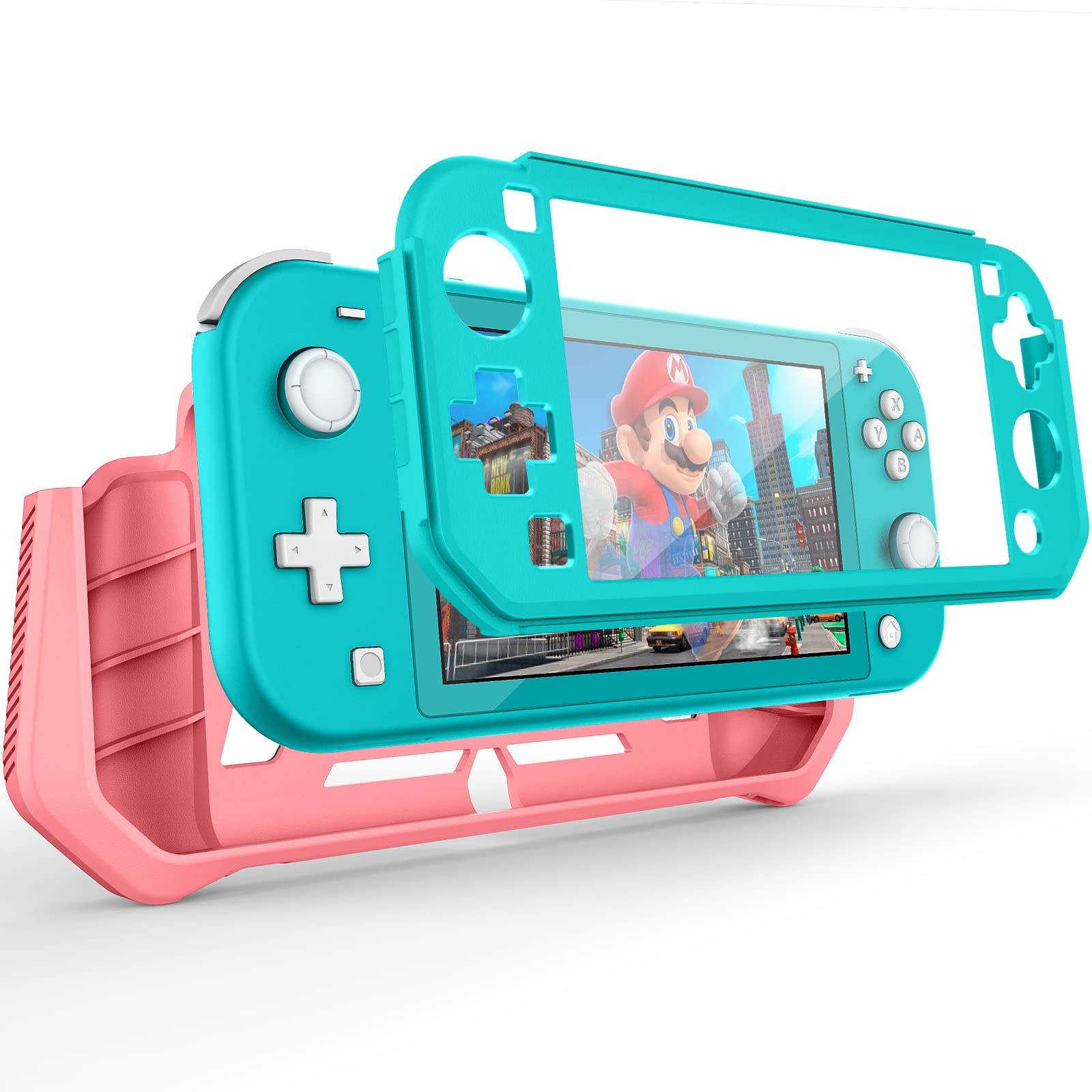 Voakod Compatible Nintendo Switch Lite Screen Protector & Protective Case with Hand Grip - Shockproof Anti-Scratch Cover for Switch Lite (Turquoise Coral) - Perfect for Gaming On-The-Go & Travel Protection