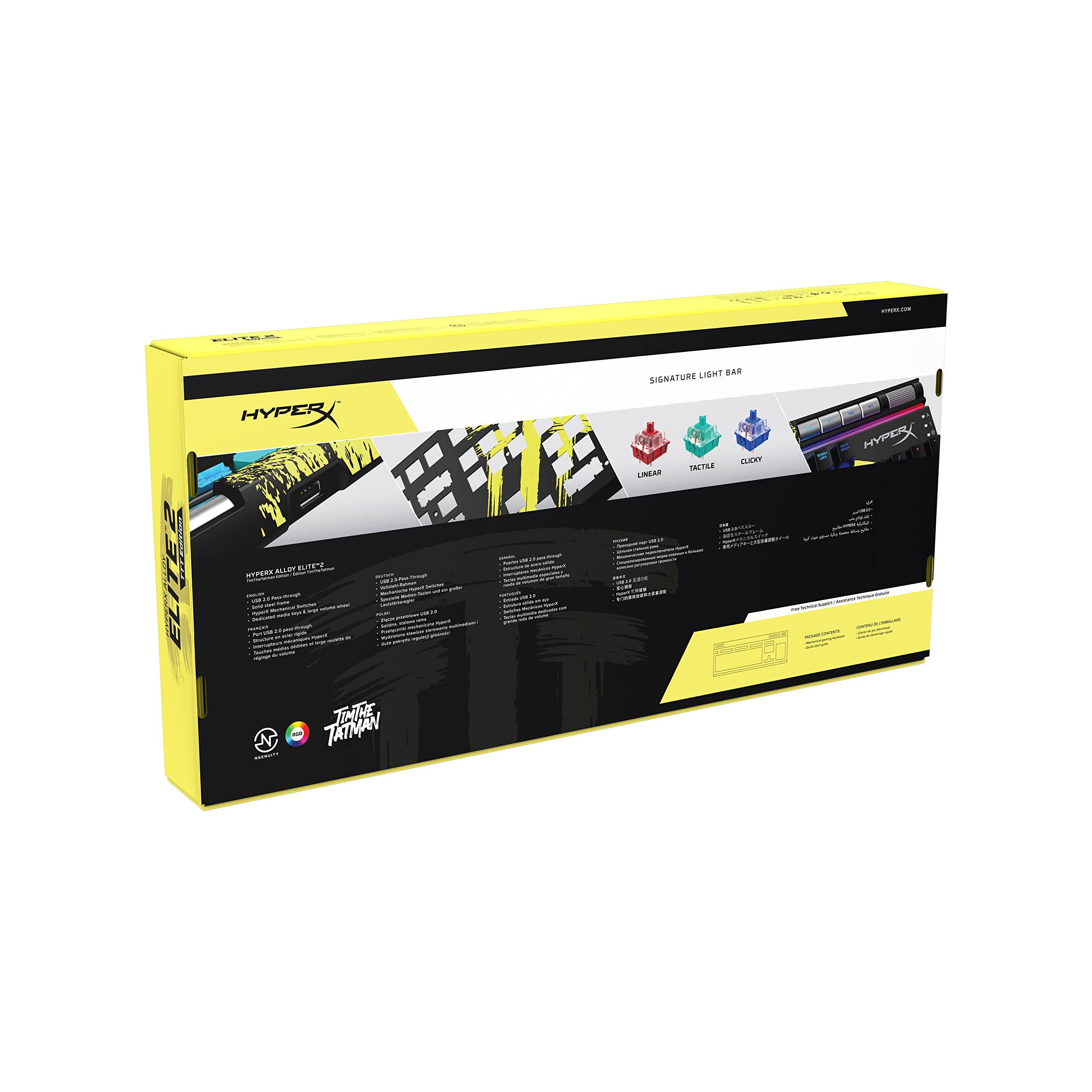 HyperX Alloy Elite 2 Mechanical Gaming Keyboard - TimTheTatMan Edition with RGB Backlit, Software-Controlled Lighting & Macro Customization, ABS Pudding Keycaps, Media Controls - HyperX Linear Red Switches - Perfect for Esports, Streaming & Professional Gaming