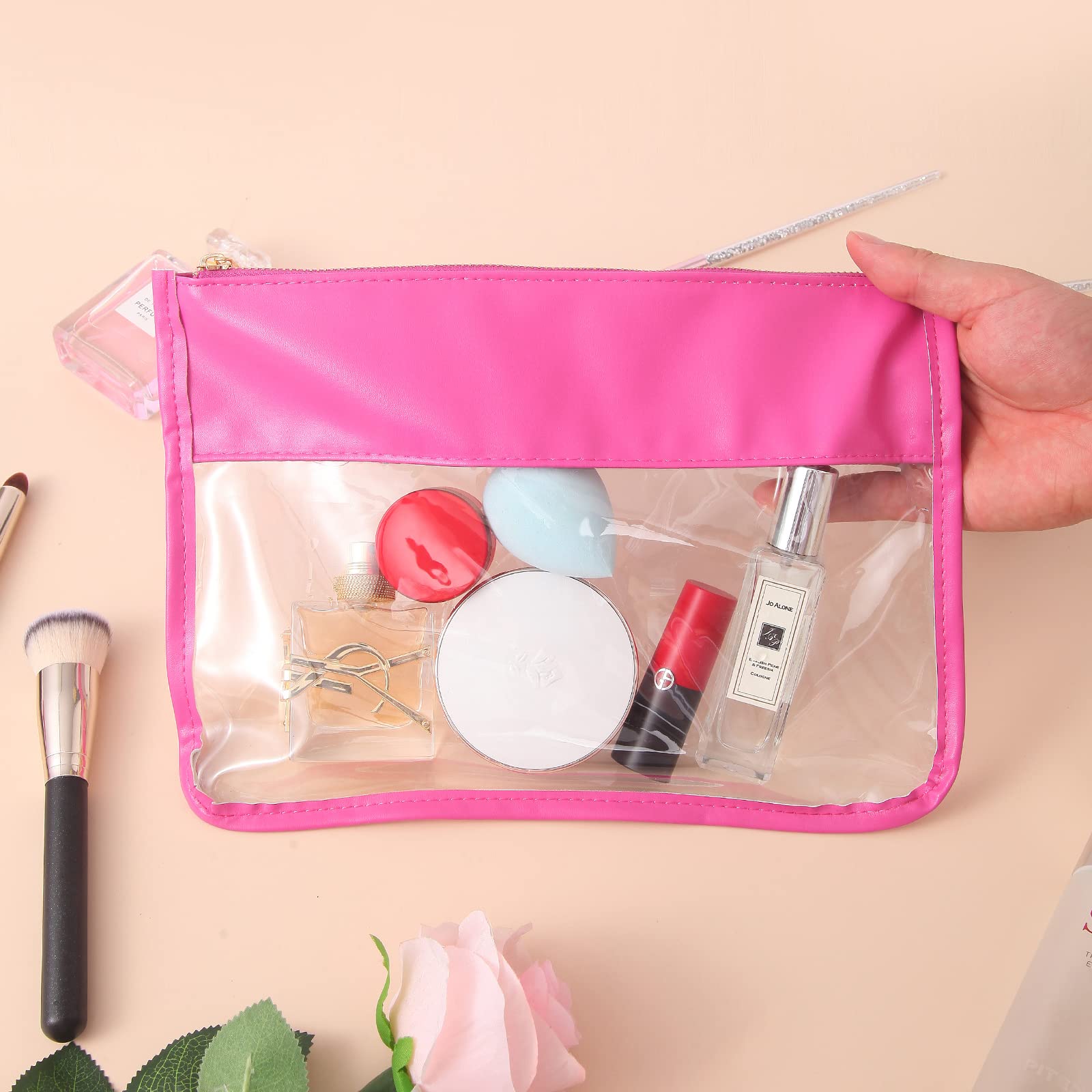 Waterproof Leather Makeup Bag for Women & Girls - DIY Chenille Letter Cosmetic & Toiletry Travel Organizer (Rose Red) | Perfect for Travel, Gym & Daily Essentials Storage