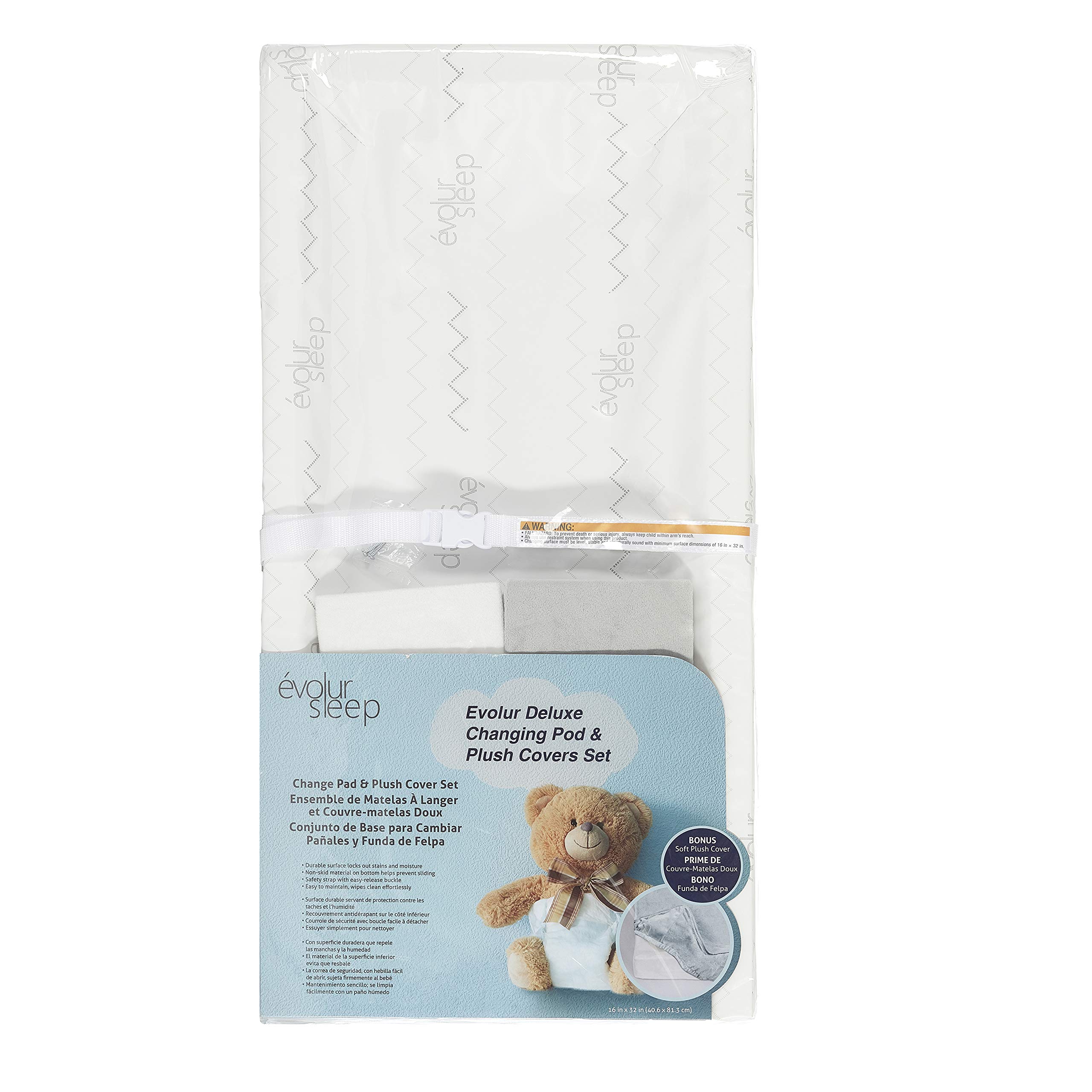 Evolur 3-Sided Contour Changing Pad with 2 Soft Cotton Covers - Waterproof Baby Diaper Changing Station for Nursery, Daycare & Travel