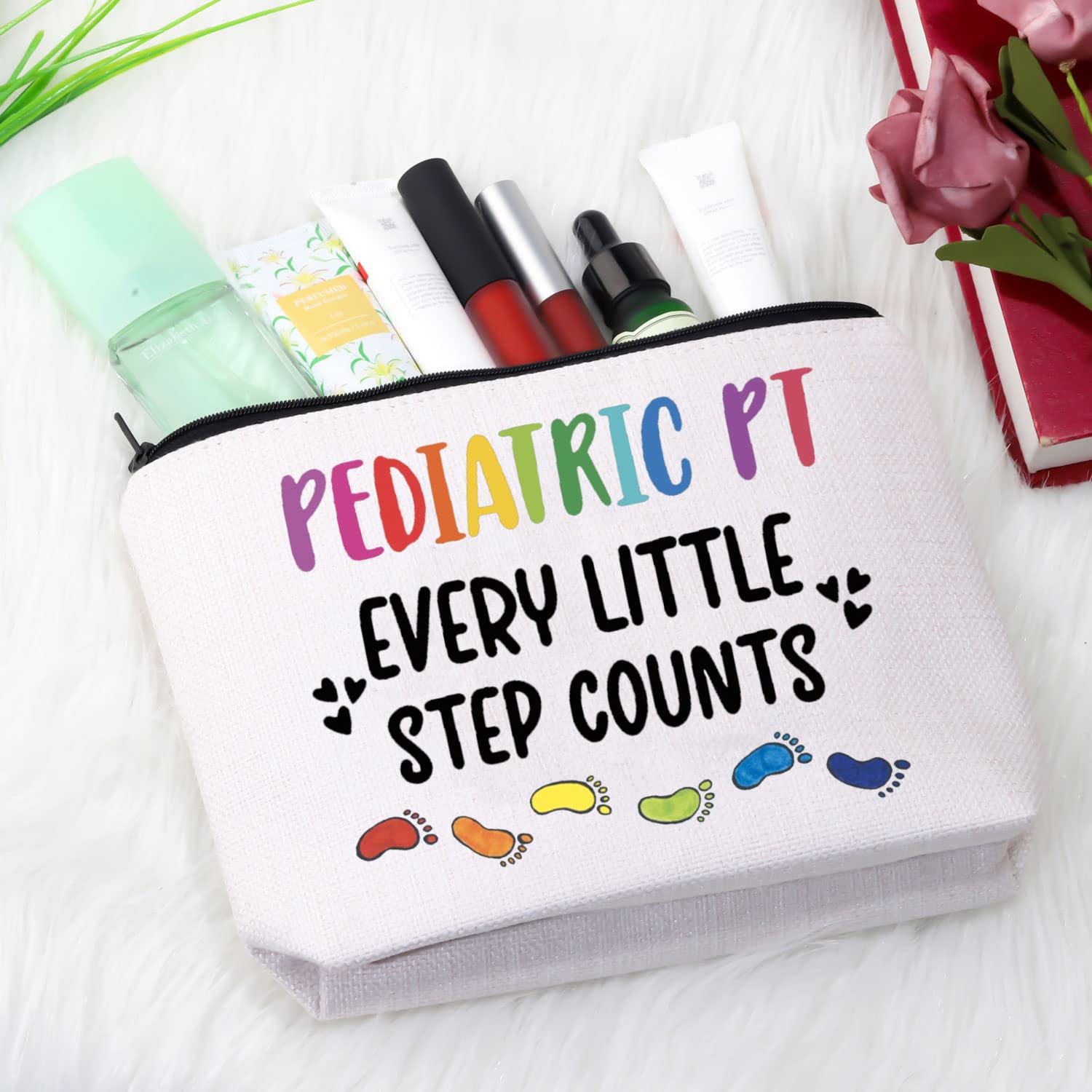 GJTIM Pediatric Physical Therapist Gift - Motivational 'Every Little Step Counts' Makeup Bag for PTs & Pediatricians - Perfect for Work, Travel & Daily Use