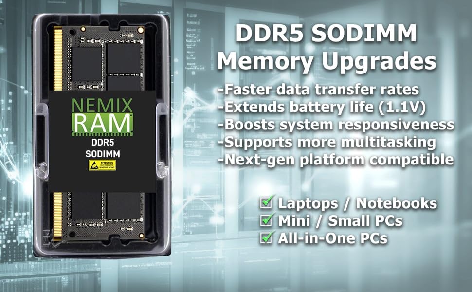 NEMIX RAM 96GB (2x48GB) DDR5 4800MHz SODIMM Laptop Memory Kit - PC5-38400, CL40, 1.1V, Non-ECC, Unbuffered - Perfect for Gaming Laptops, Workstations & High-Performance Computing