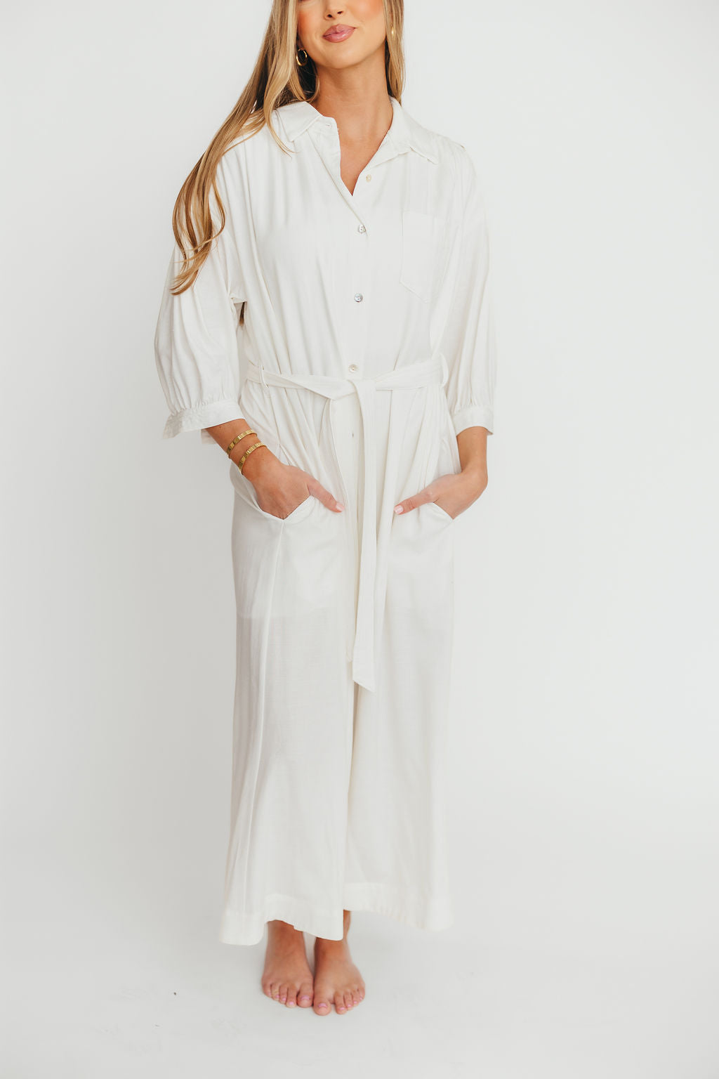 Evelyn Midi Shirt Dress in Off White - Nursing Friendly Maternity Dress for Women | Perfect for Casual Outings, Nursing Sessions & Everyday Wear