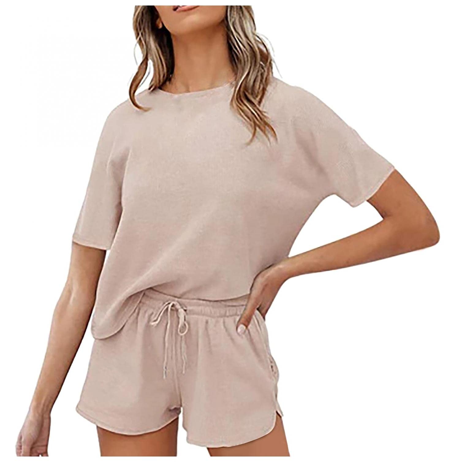Women's 2-Piece Tracksuit Outfits - Soft Loungewear PJ Sets with Short Sleeve & Shorts - Comfortable Sleepwear & Pajama Set for Home, Yoga, and Relaxation