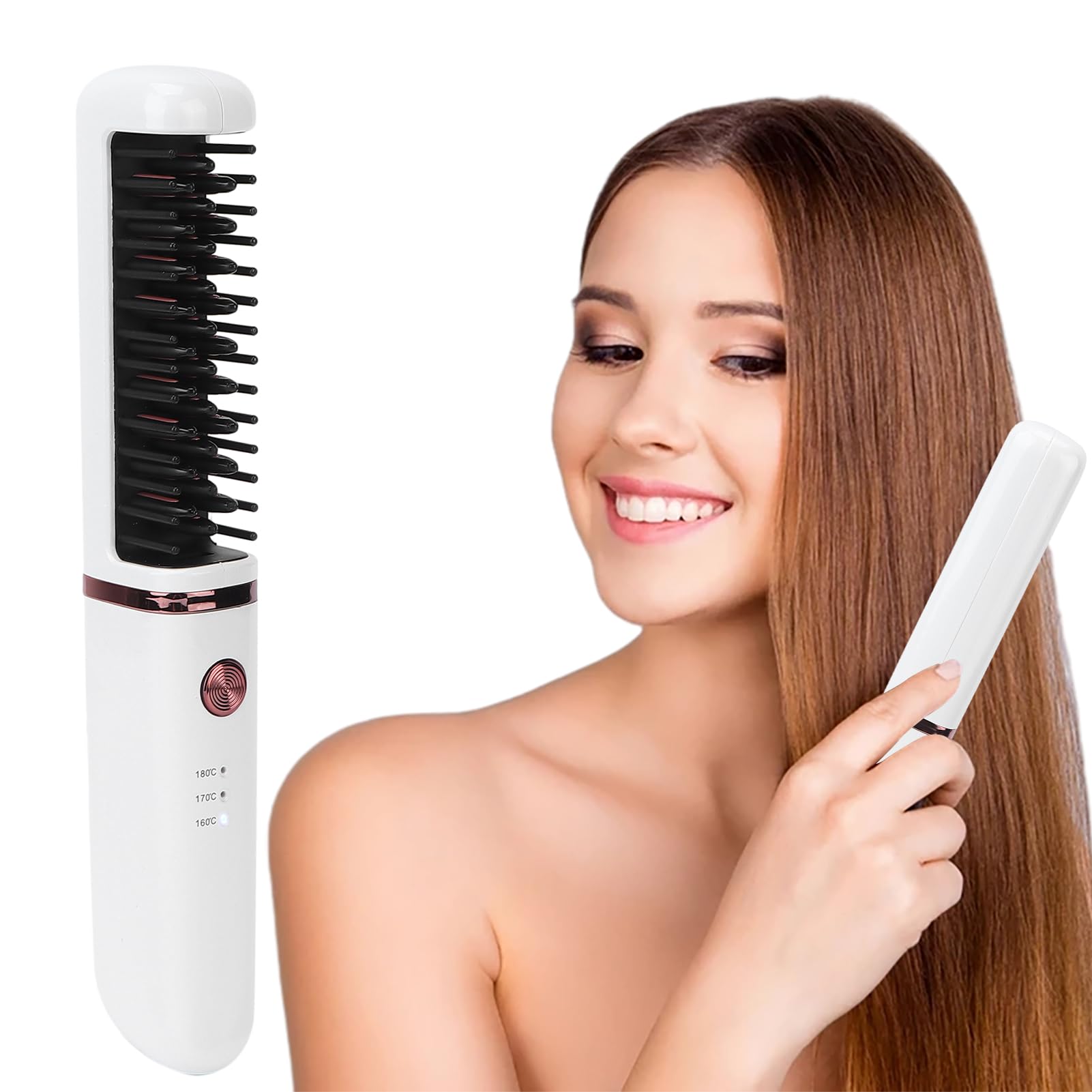 Wireless Hair Straightener Brush - Fast Heating, 3 Adjustable Temperature Settings, Anti-Scald Design, USB Rechargeable for Women & Girls | Perfect for Travel, Home & Salon Styling