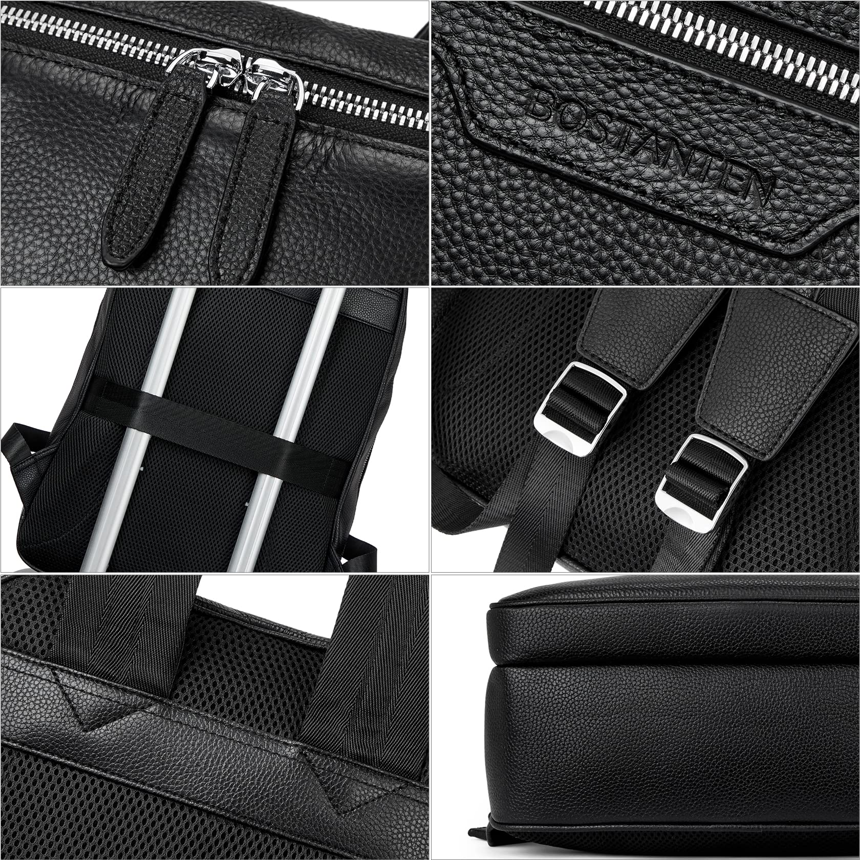 BOSTANTEN Men's Genuine Leather Backpack - 15.6 Inch Laptop Bag for Work, Travel & College - Durable Business Backpack with USB Charging Port - Perfect for Commuting, Office & School (Black)