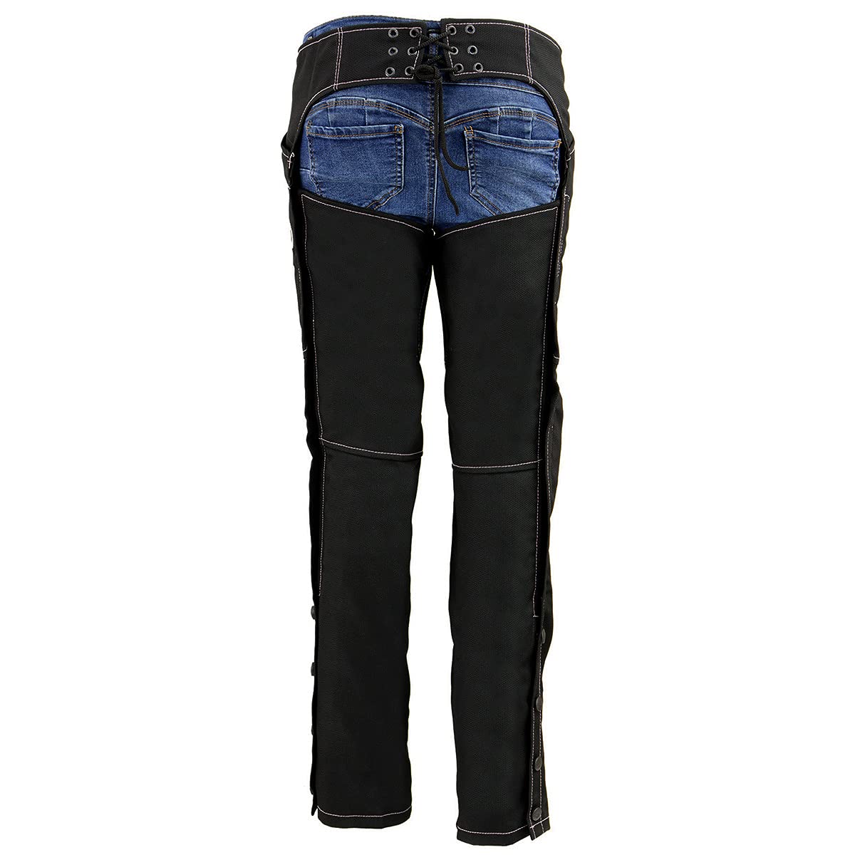 Milwaukee Leather SH1182 Women's Black & Pink Motorcycle Chaps with Tribal Embroidery - Durable Textile Riding Chaps for Women Bikers, Perfect for Harley Davidson & Cruiser Motorcycles