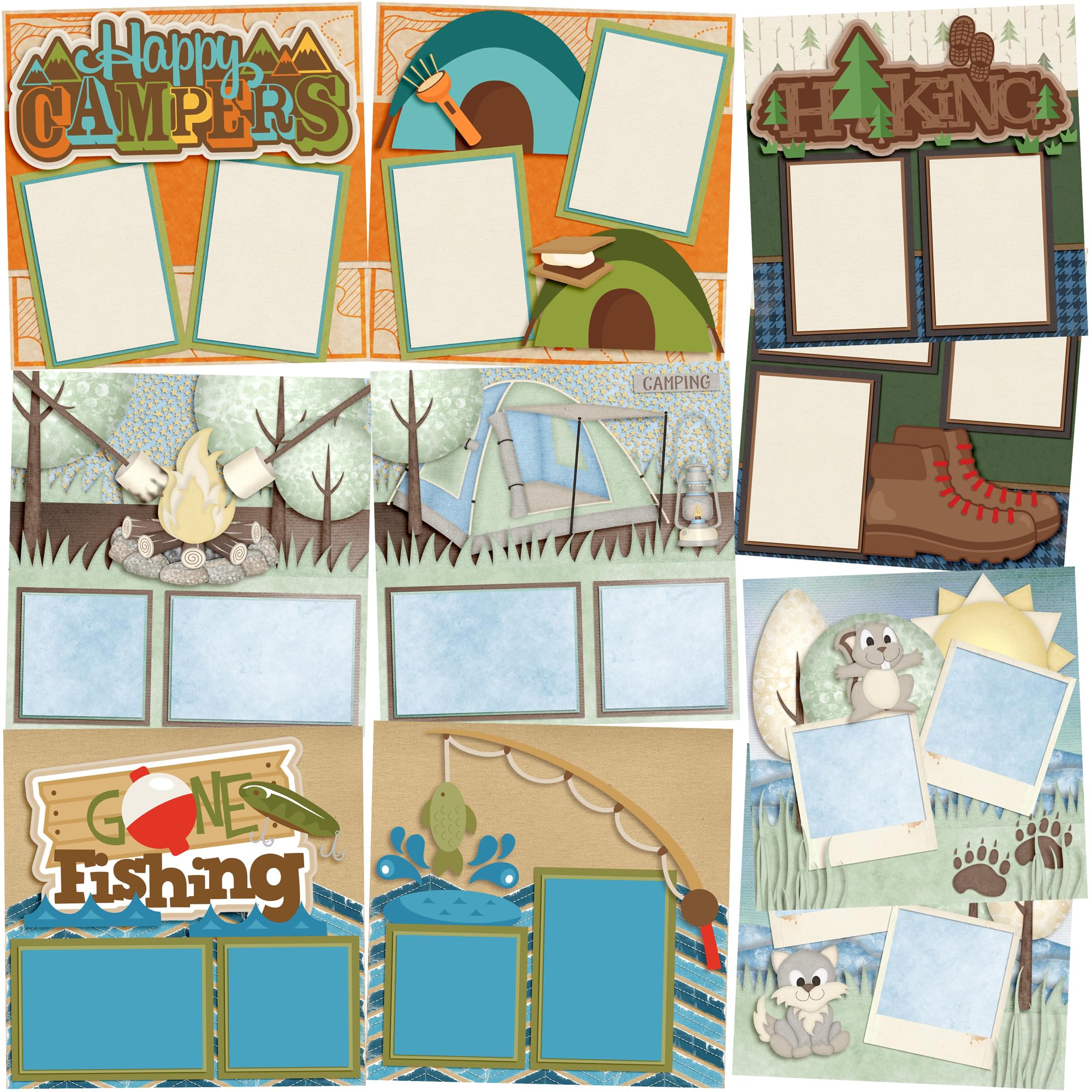 Camping Trip Scrapbook Set - 5 Double Page Layouts for Outdoor Adventures & Memory Keeping | Perfect for Camping Photos, Travel Journals & DIY Scrapbooking