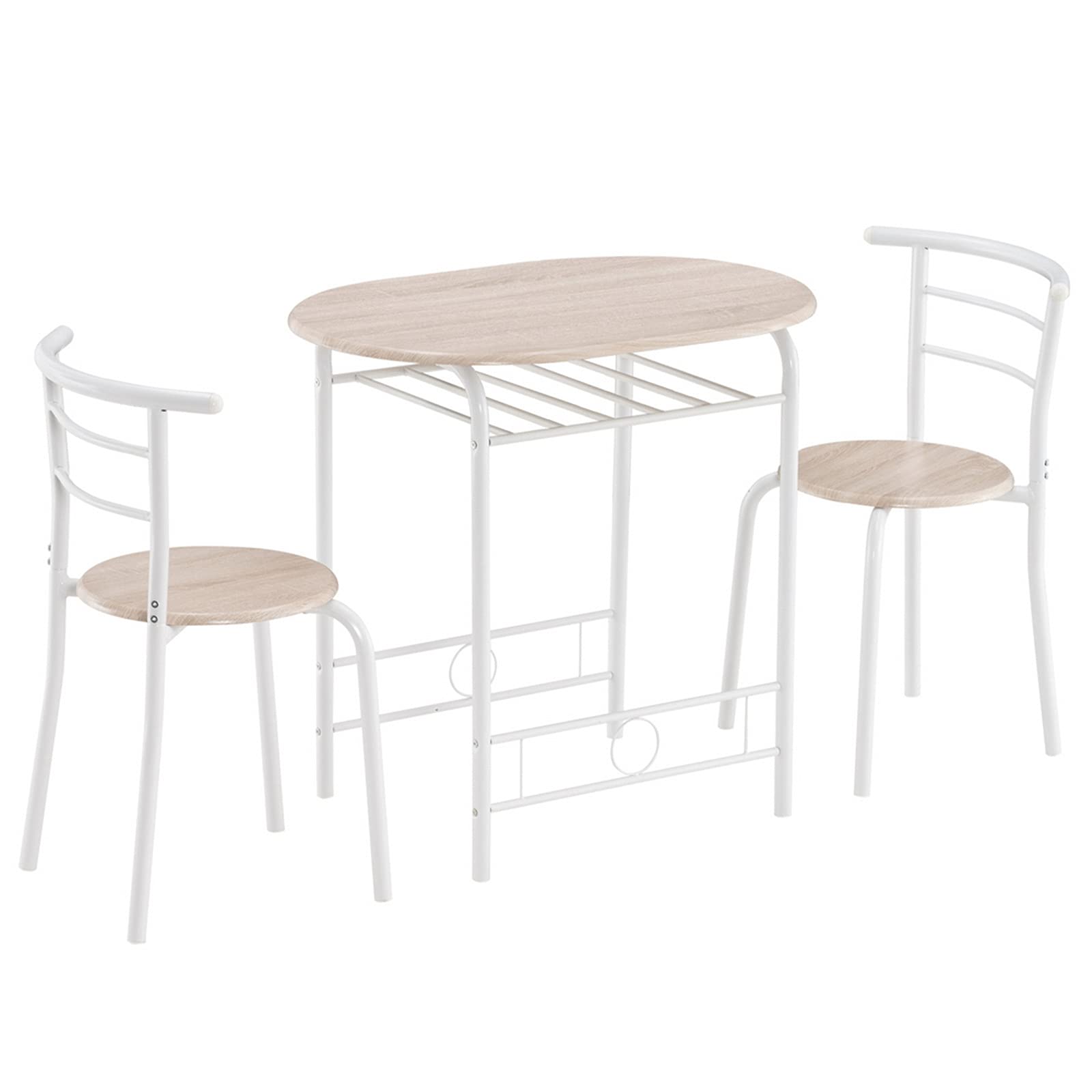 WiCCI Oak 80x53x76cm White Painted Couple Curved Back Breakfast Table Set with 2 Chairs - Perfect for Kitchen, Dining Room & Living Room - Ideal for Small Space Dining, Breakfast Nook, or Coffee Corner