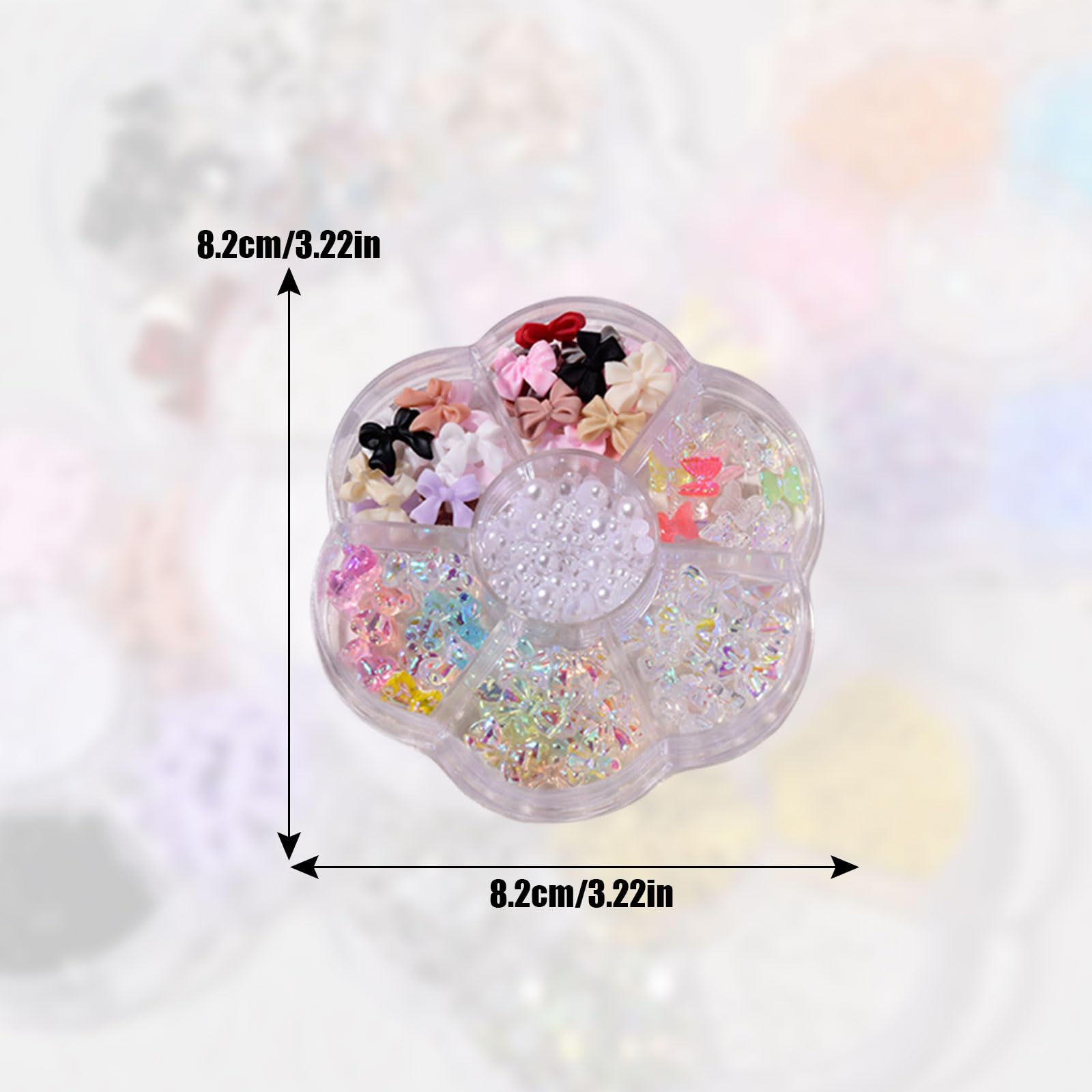 Aurora Nail Bow Charms - 1 Box 7 Grids Mixed 3D Nail Art Decorations with Bowknot, Bear, Butterfly & Pearls for DIY Nail Design, Jewelry Making (Pattern C) | Perfect for Nail Salons, Home Manicures & Gift Giving