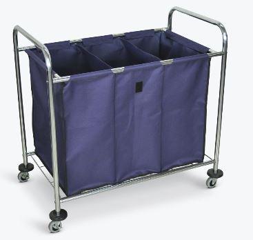 Luxor Industrial Laundry Cart with Steel Frame & Navy Canvas Bag with Dividers - Heavy Duty Laundry Hamper for Commercial Use, Hospitals, Hotels, and Dorm Rooms