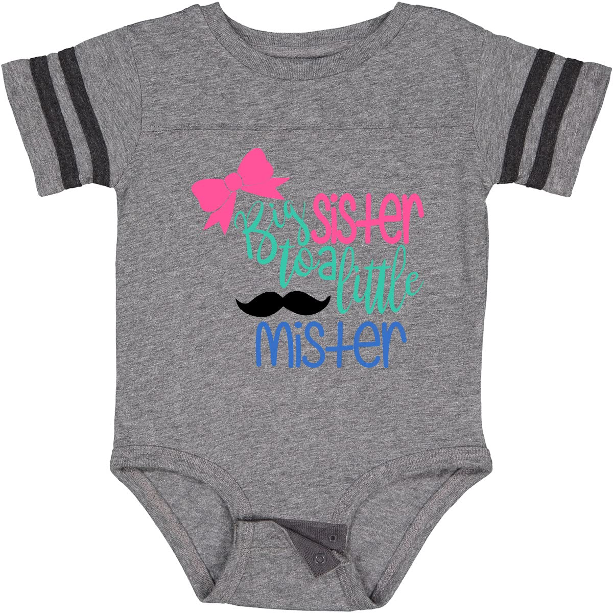 Inktastic Big Sister To a Little Mister Bow and Mustache Baby Bodysuit - Cute Sibling Outfit for Newborns & Infants - Perfect for Family Photos, Birth Announcements & Special Occasions