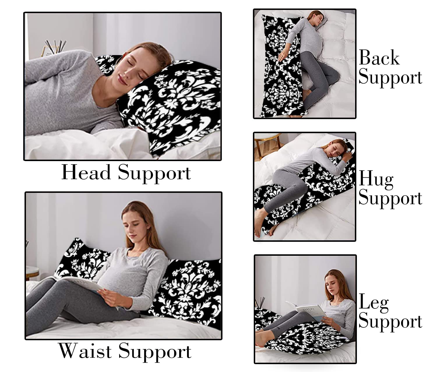 Black and White Damask Body Pillow Cover - 20