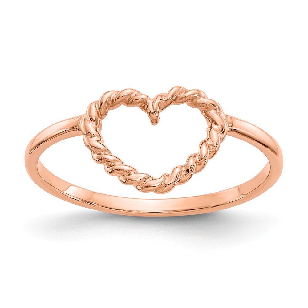 14K Rose Gold Textured Heart Ring Band for Women - Elegant Stackable Jewelry for Valentine's Day, Anniversary & Everyday Wear