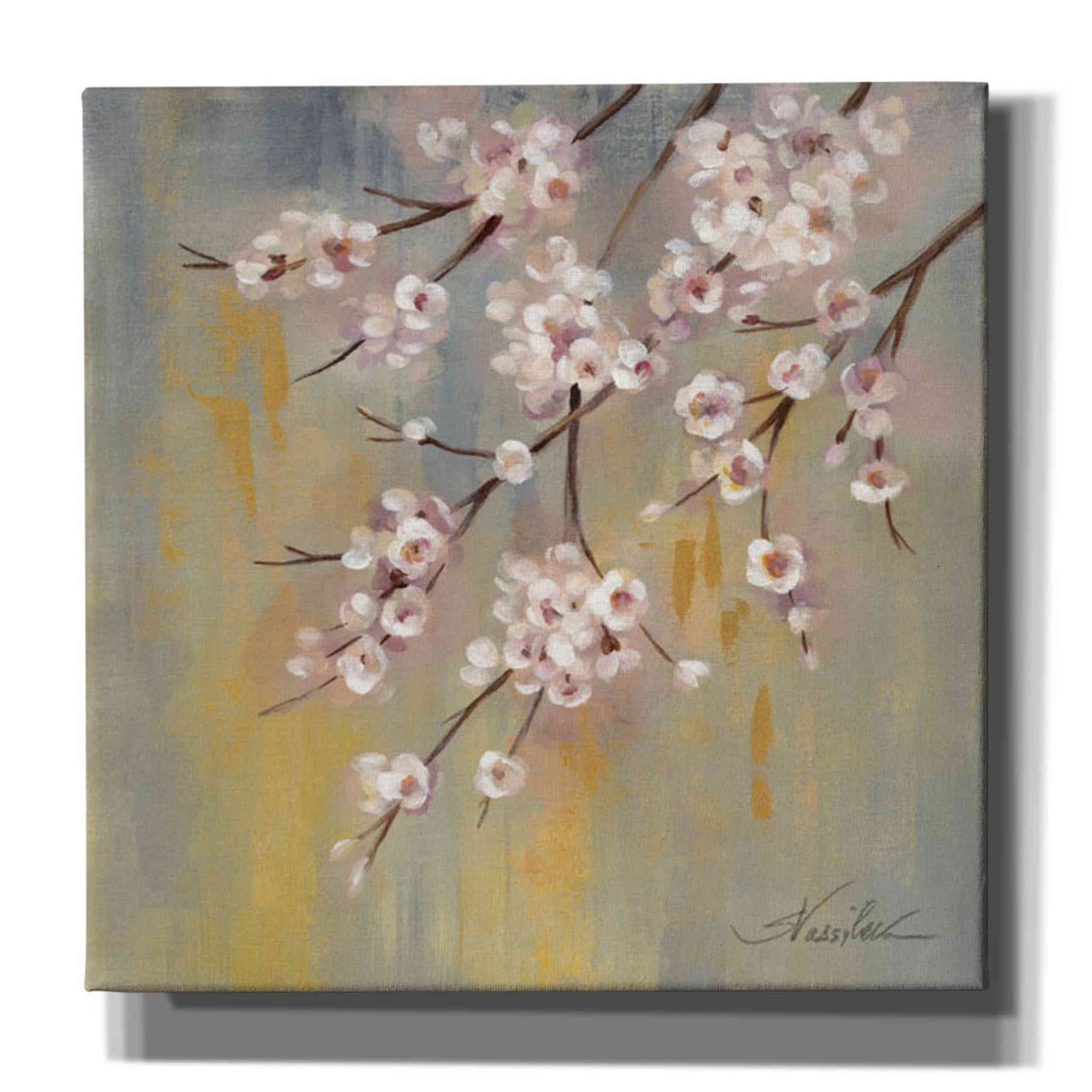 Silvia Vassileva 'Cherry Cloud' 26x26 Inch Canvas Wall Art - Modern Home Decor for Living Room, Bedroom & Office