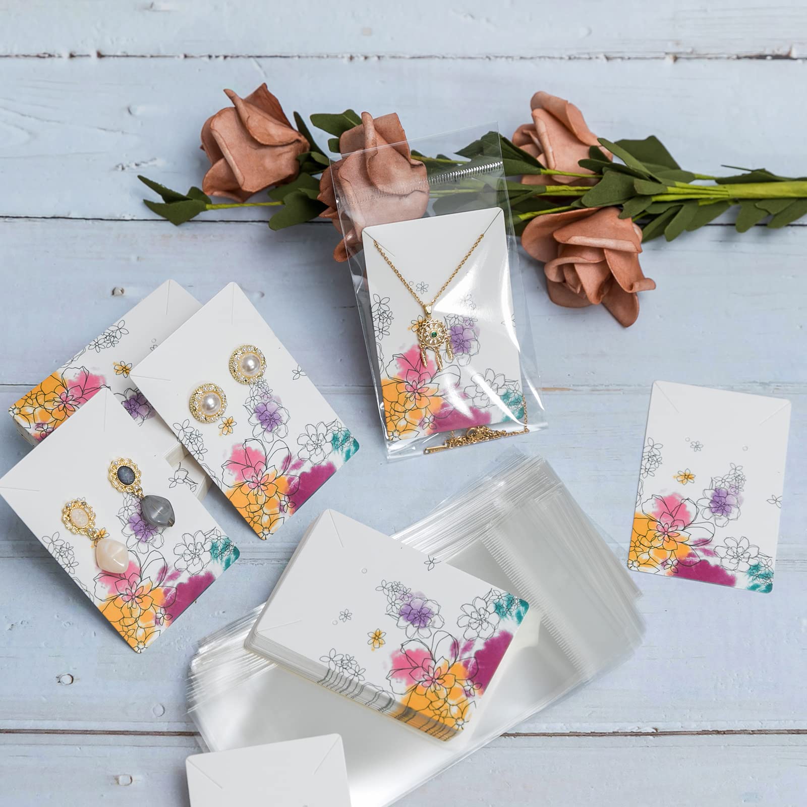 100-Pack Jewelry Display Cards with Bags - 3.5 x 2.4 Inch Necklace & Earring Holder Cards - Premium Jewelry Packaging for Retail Stores, Boutiques & Trade Shows