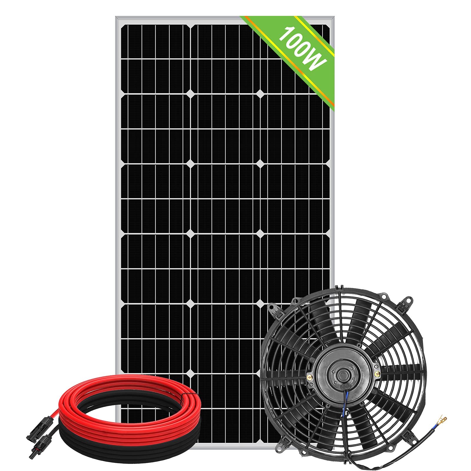 100W Solar Powered Attic Fan with 100W Solar Panel - Roof Ventilation System for Attic, Greenhouse & Shed Cooling - Easy Installation (2-Package Delivery)