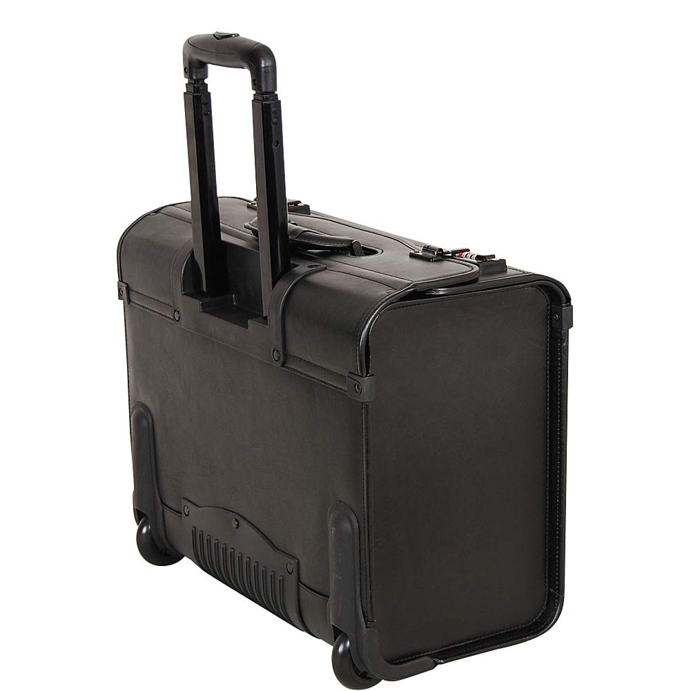 Premium Black Leather Rolling Computer & Catalog Case - Durable Laptop Briefcase with Wheels for Business Travel, Office & Commuting