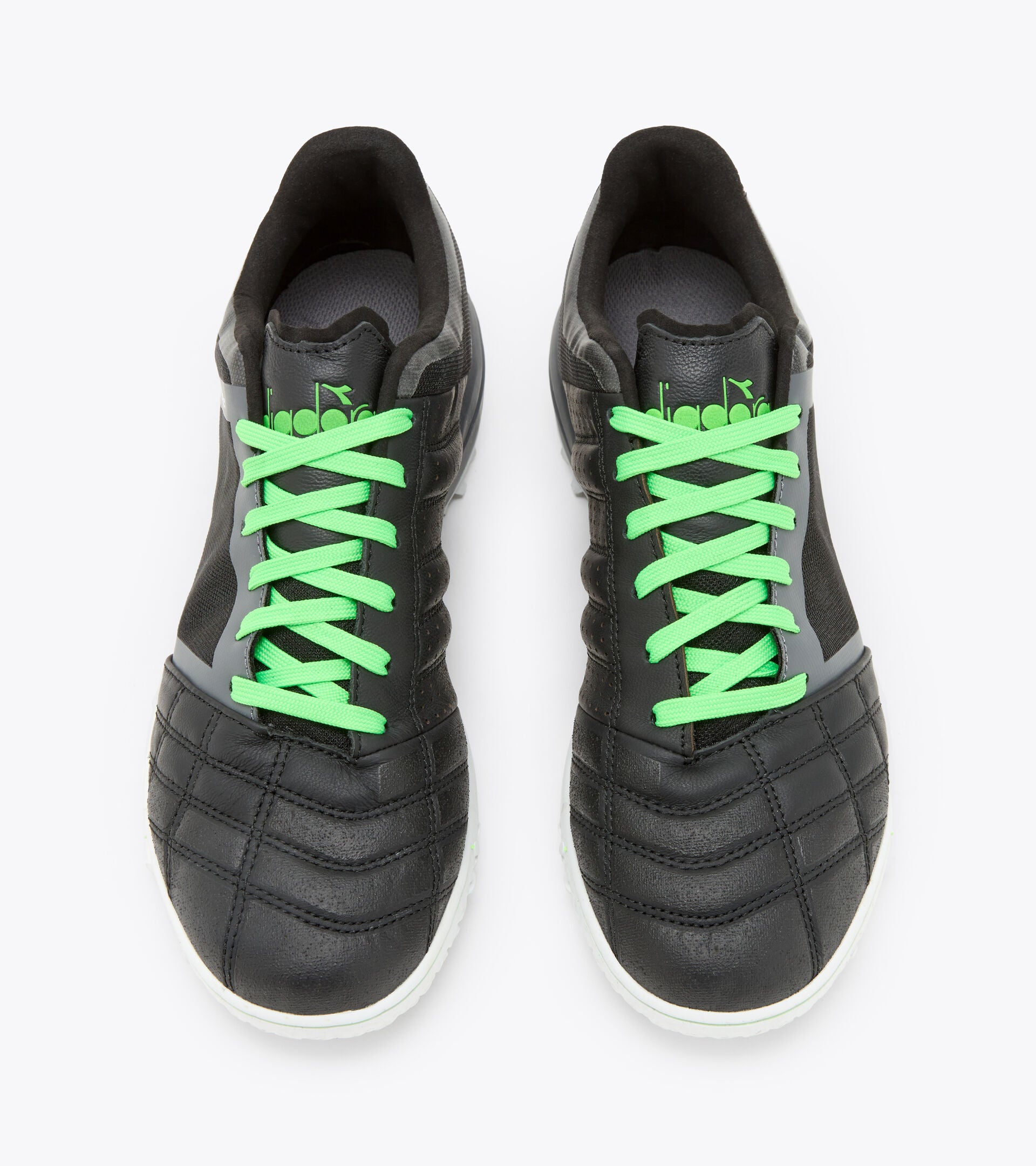 Diadora Brazil Sala TF Turf Soccer Shoes for Men - Black/Green Fluo - Indoor & Outdoor Soccer Cleats for Artificial Grass & Turf Fields